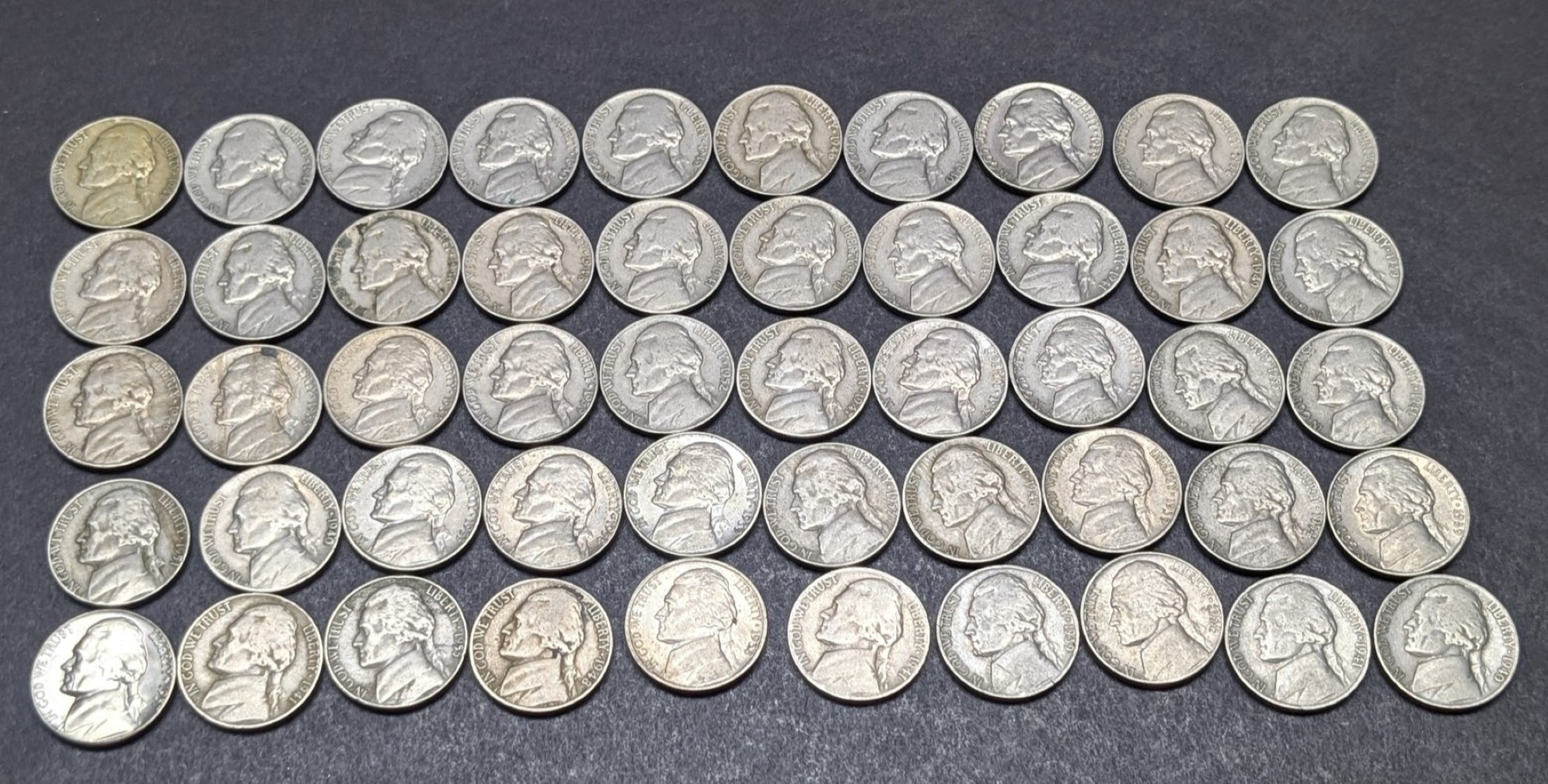(50) Assorted Mixed Date Jefferson Nickels, No Key Dates
