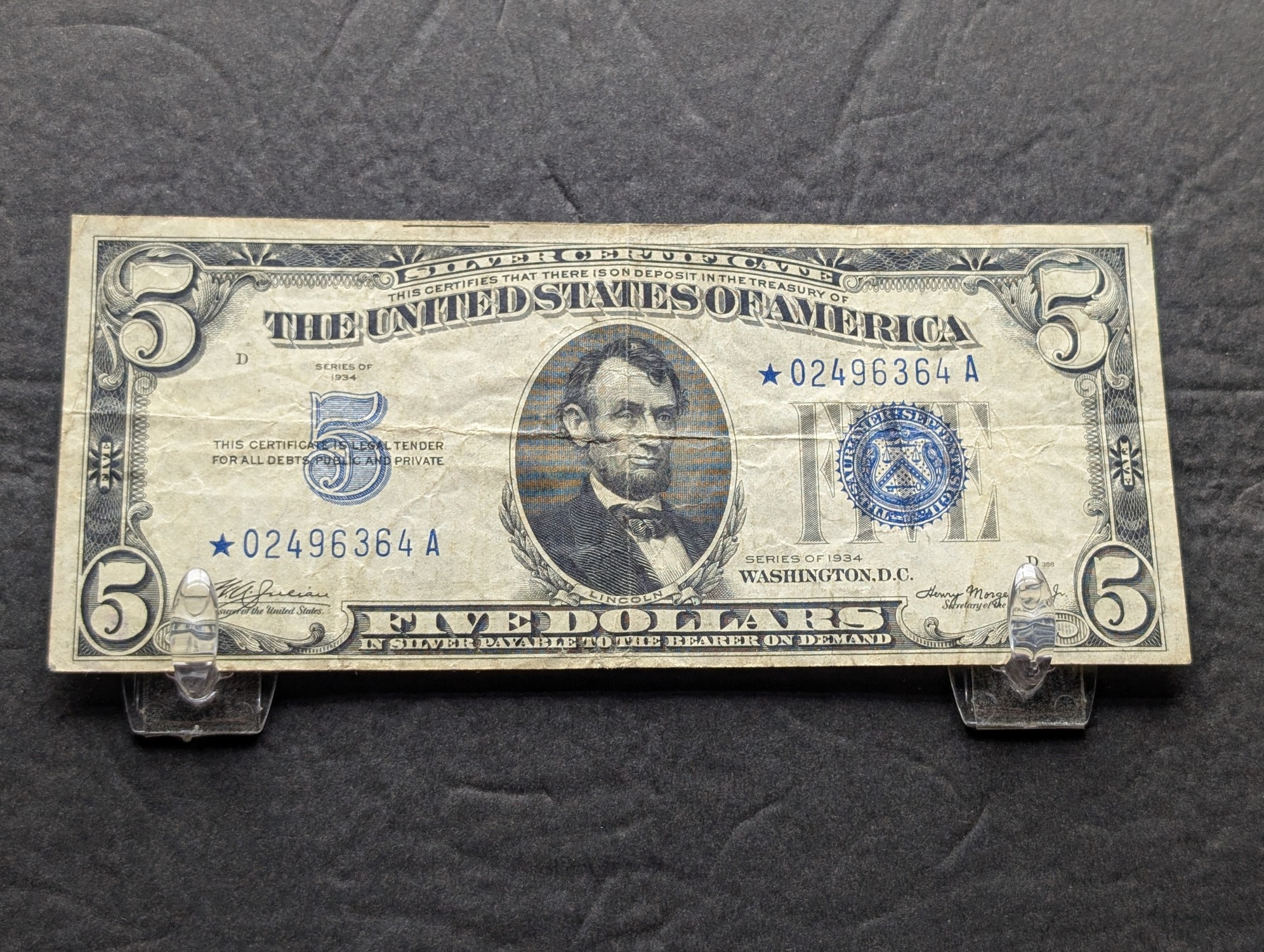 1934 Series $5 Silver Certificate Star Note