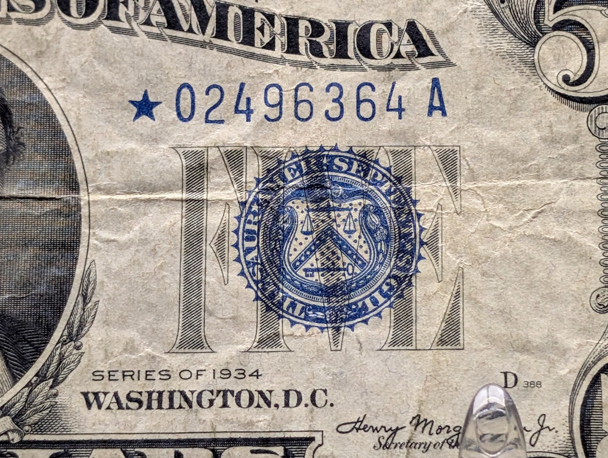 1934 Series $5 Silver Certificate Star Note