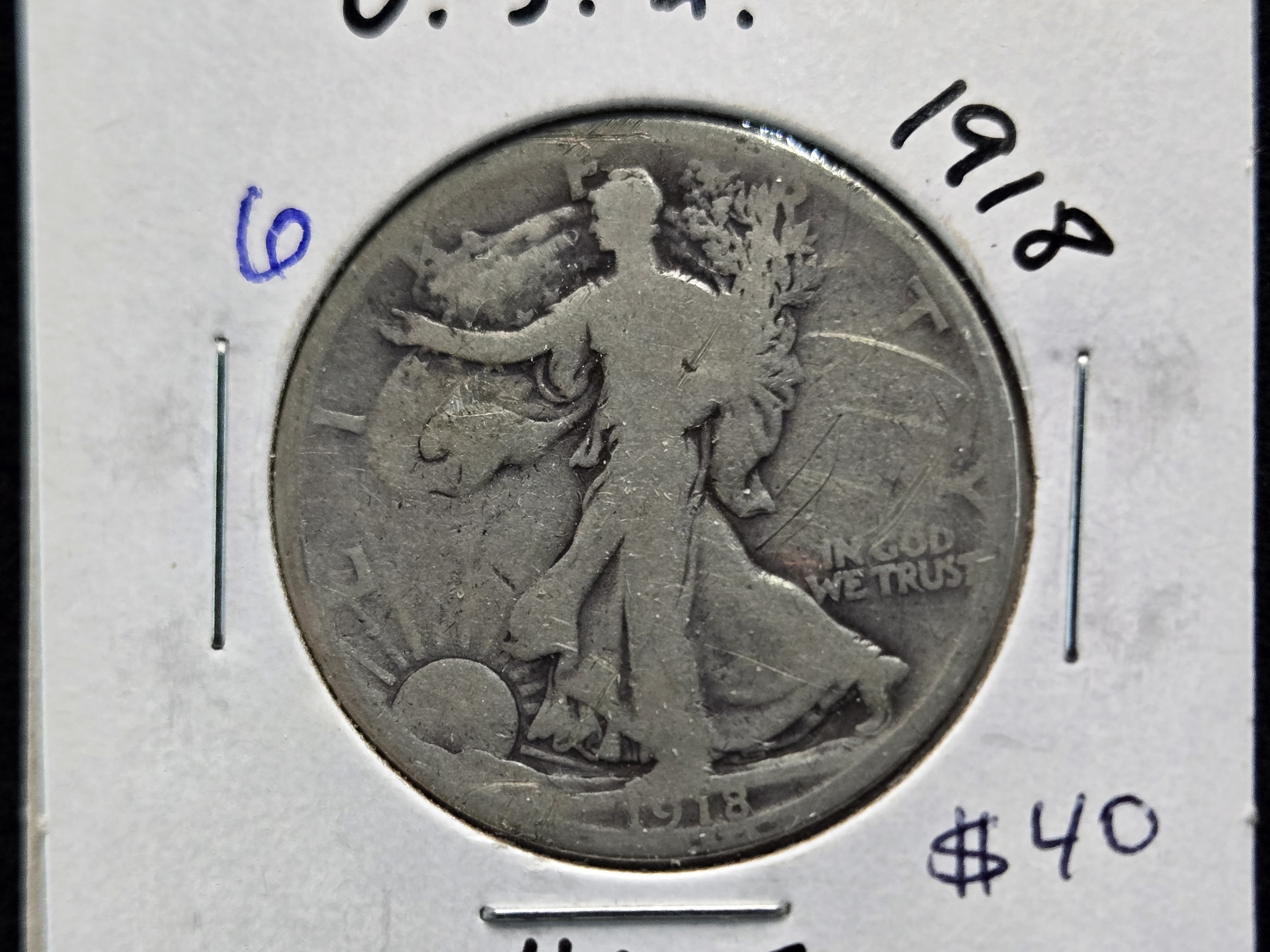 1918-D Walking Liberty 90% Silver Half Dollar