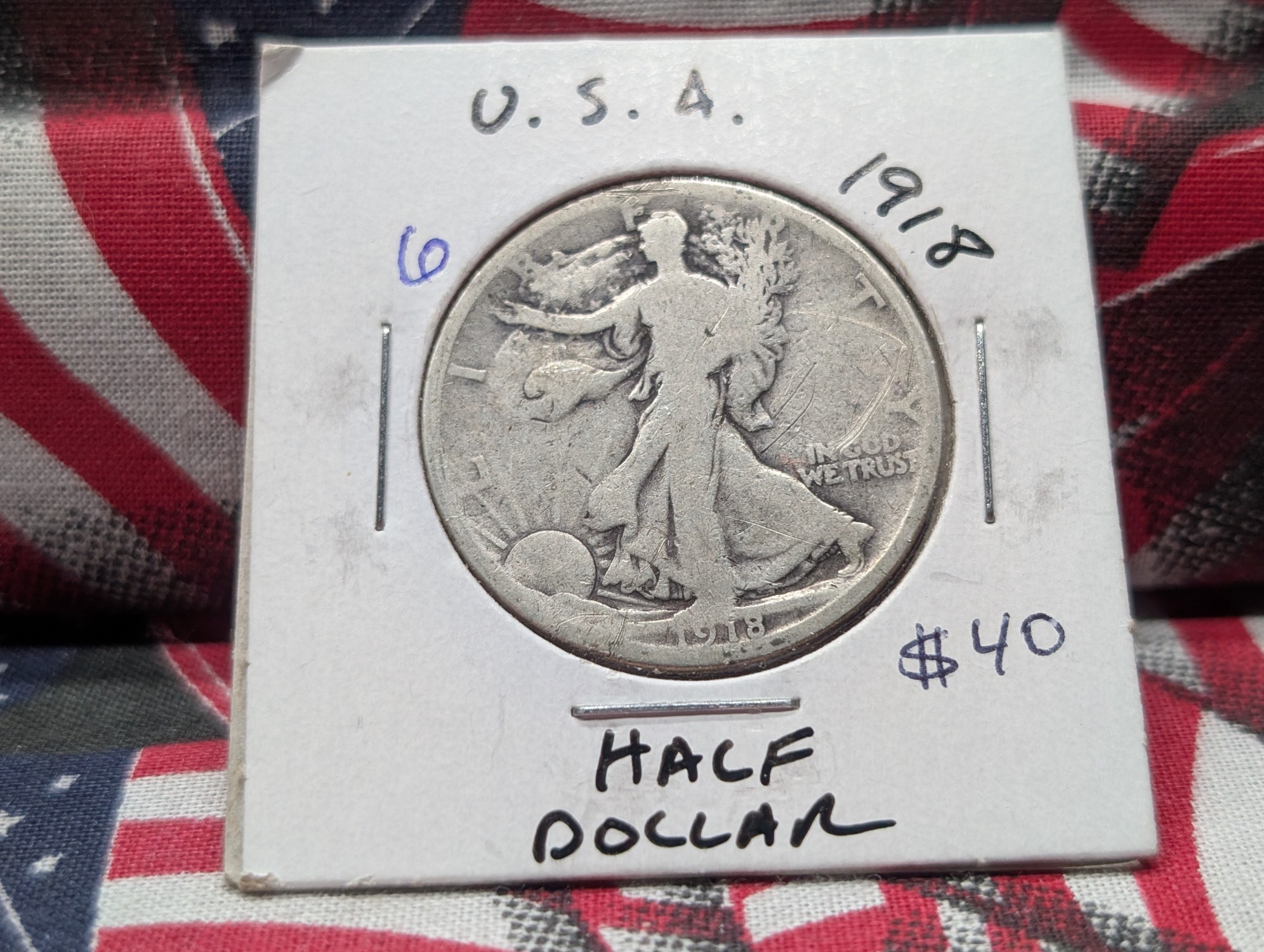 1918-D Walking Liberty 90% Silver Half Dollar