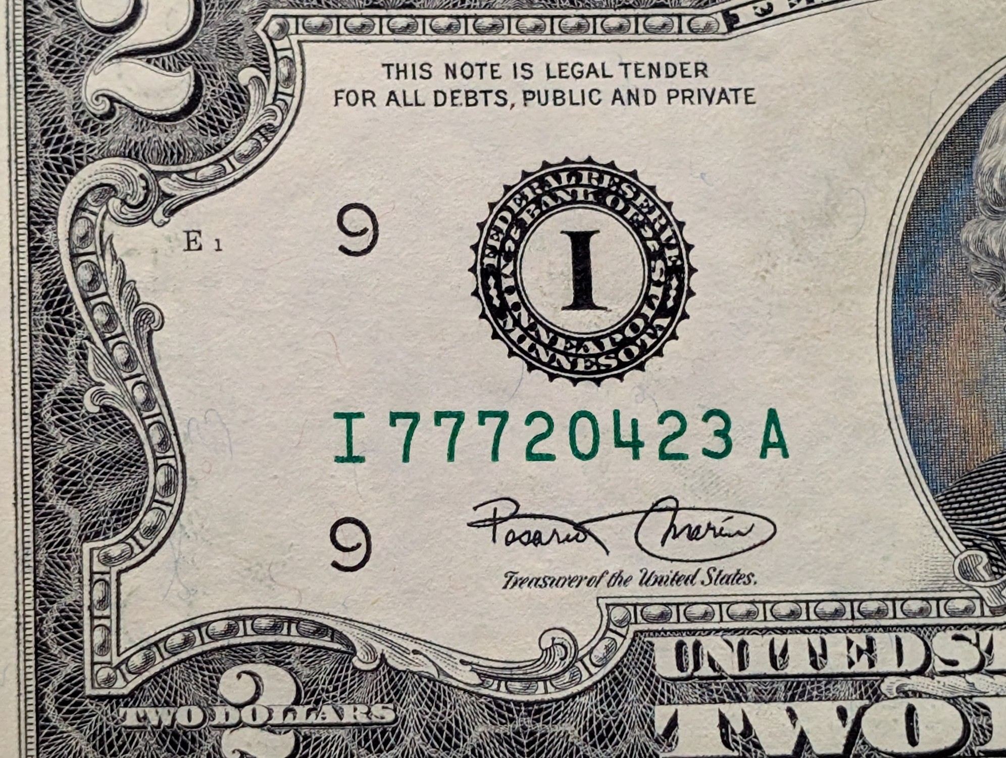 2003 Series U.S. $2 Federal Reserve Note - Unc.