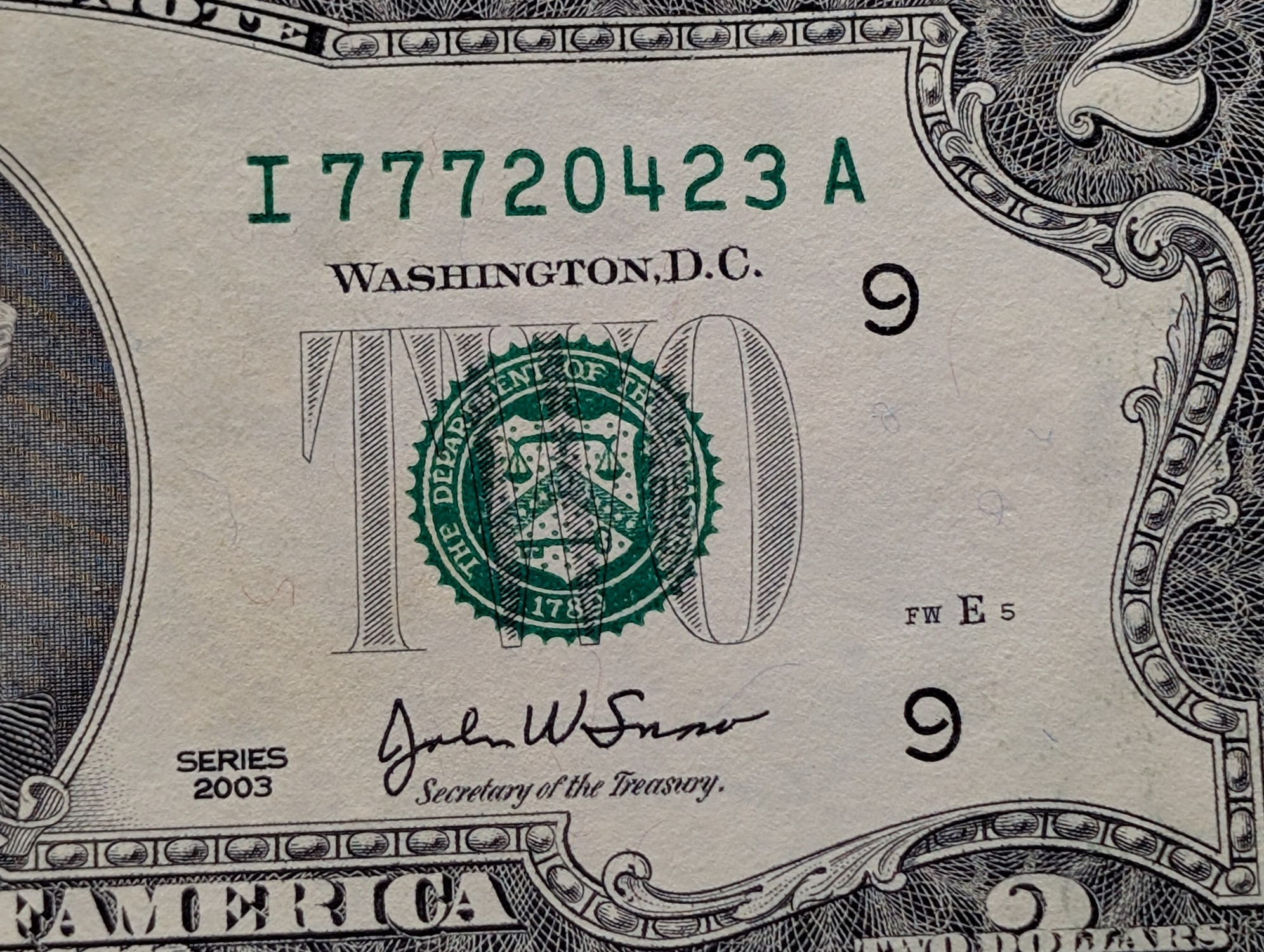 2003 Series U.S. $2 Federal Reserve Note - Unc.