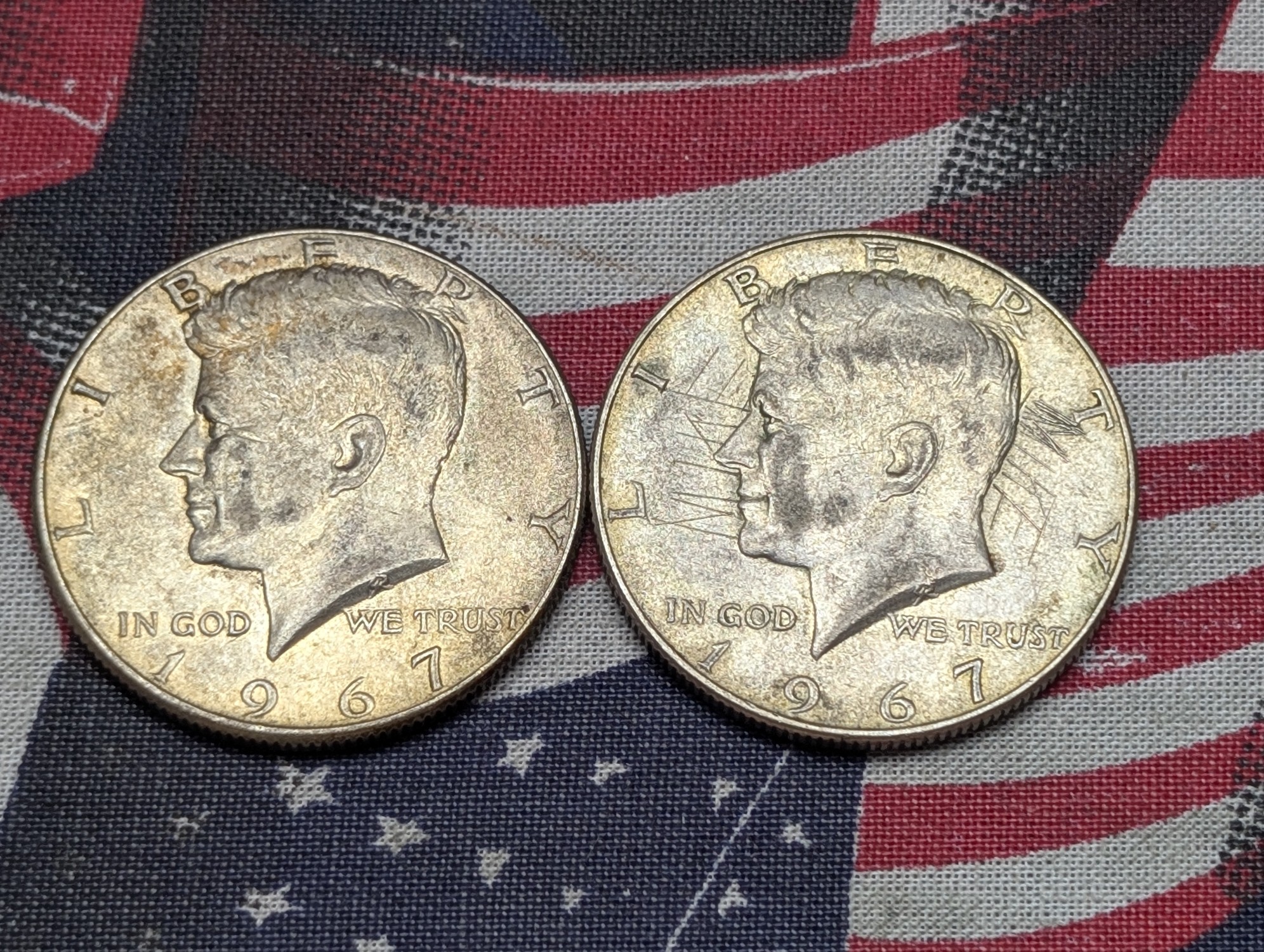 (2) 1967 Kennedy 40% Silver Half Dollars