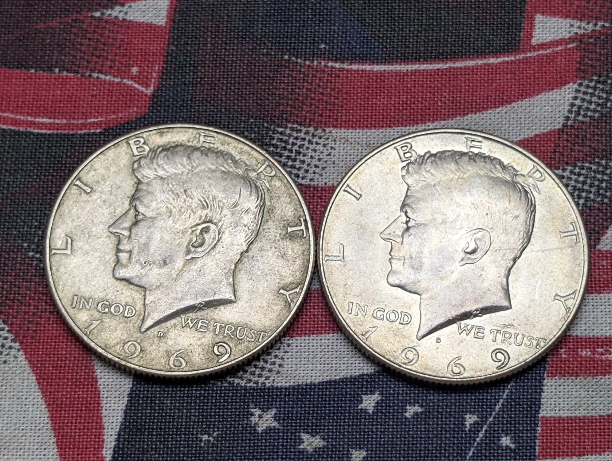 (2) 1969-D Kennedy 40% Silver Half Dollars