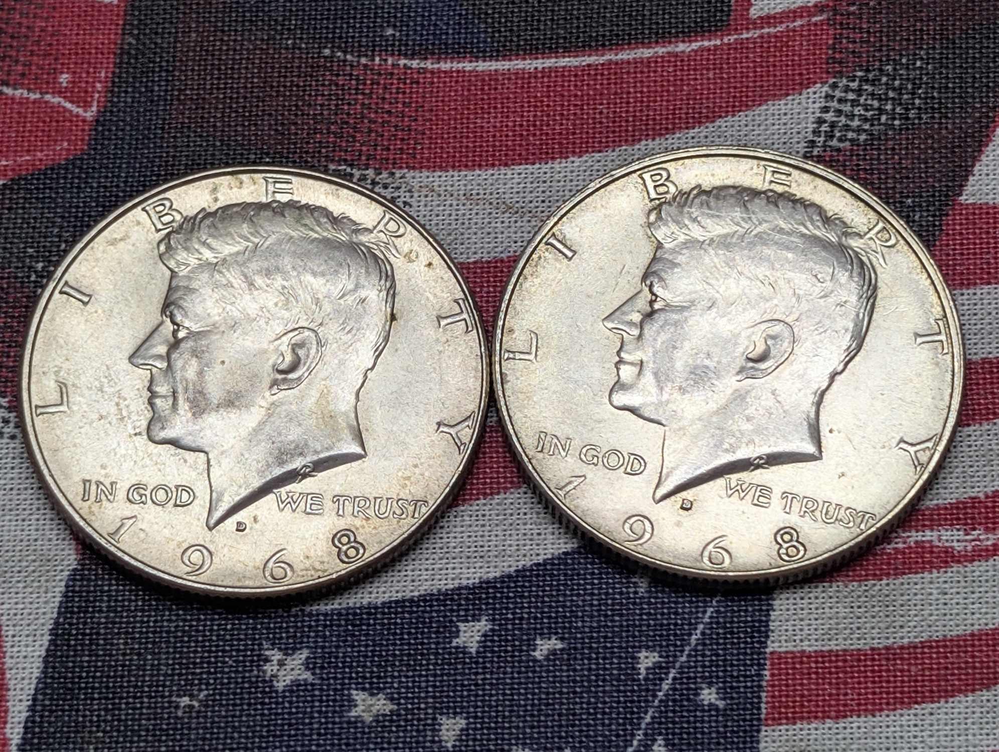 (2) 1968-D Kennedy 40% Silver Half Dollars