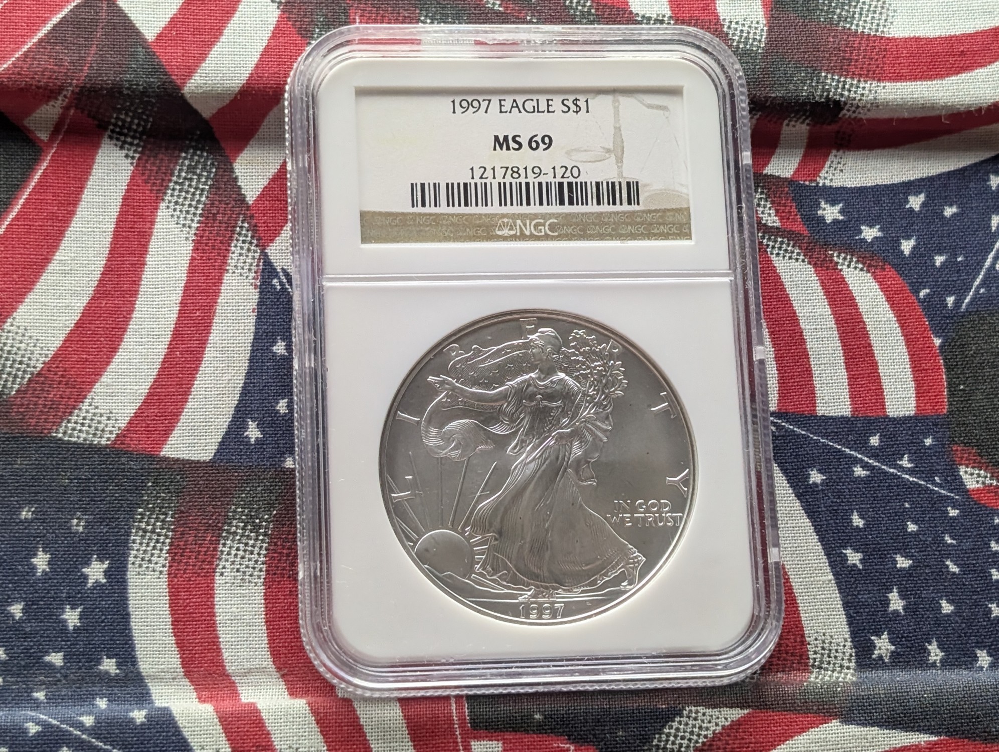 1997 American Silver Eagle One Troy Oz. .999 Fine Silver NGC MS 69