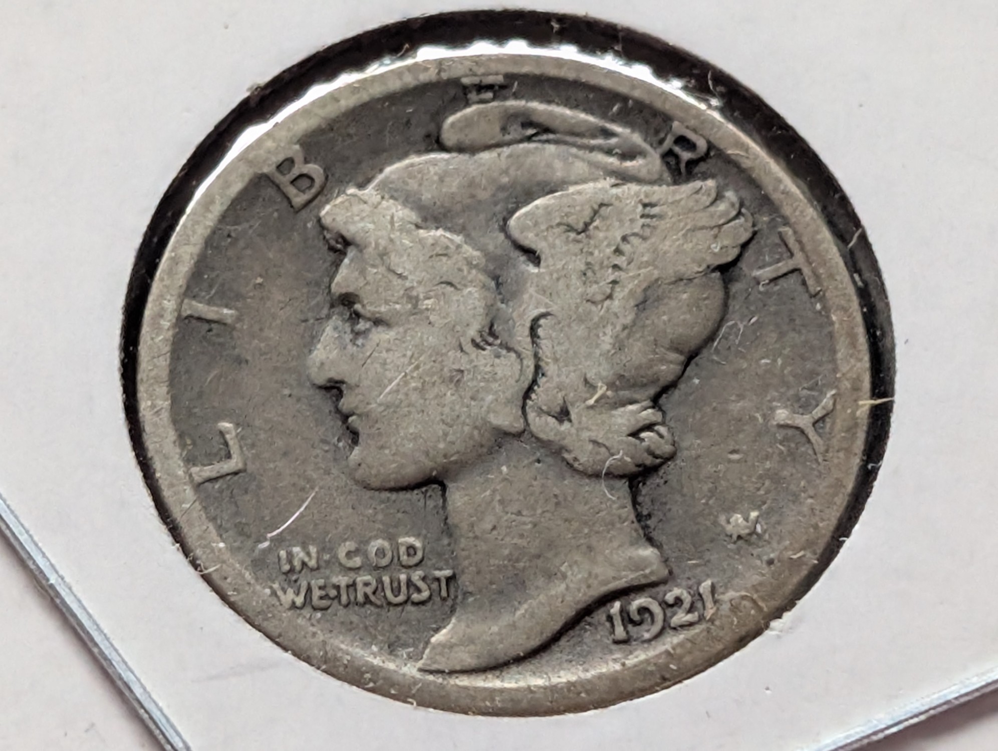 1921-D Mercury 90% Silver Dime - VG - Key Date