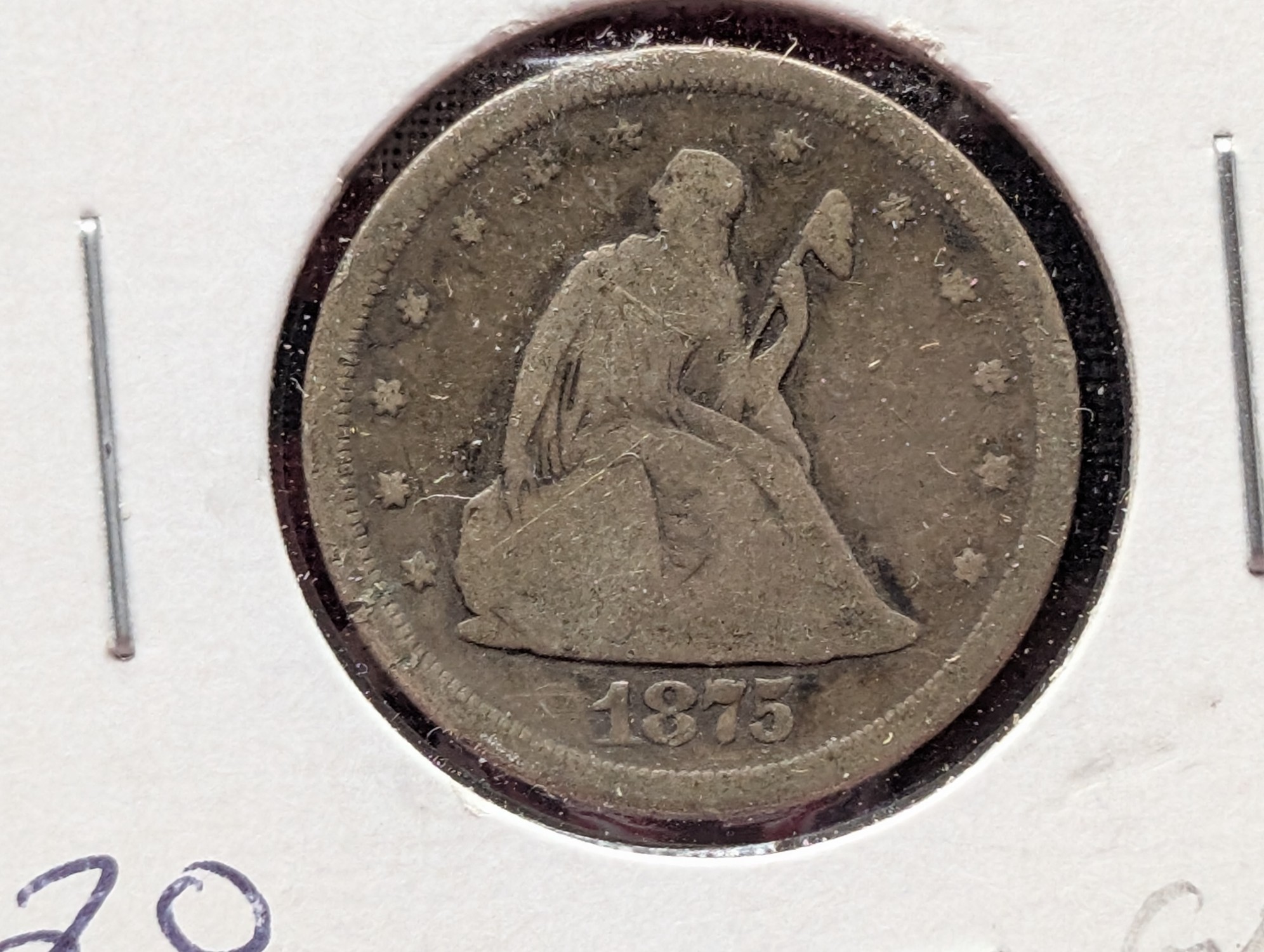 1875-S Seated Liberty 90% Silver 20 Cent Piece - G