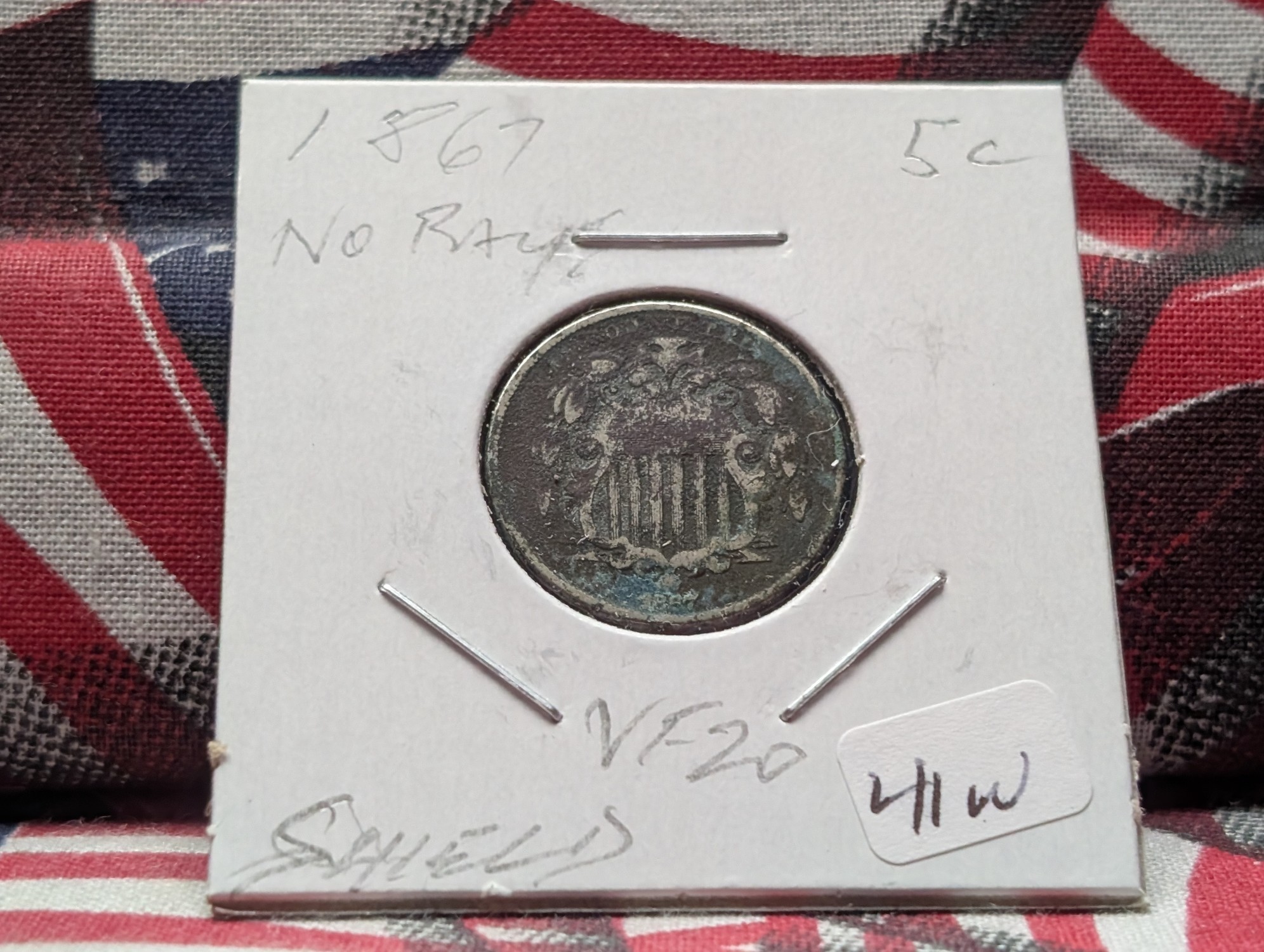 1867 Shield Nickel - VF - No Rays