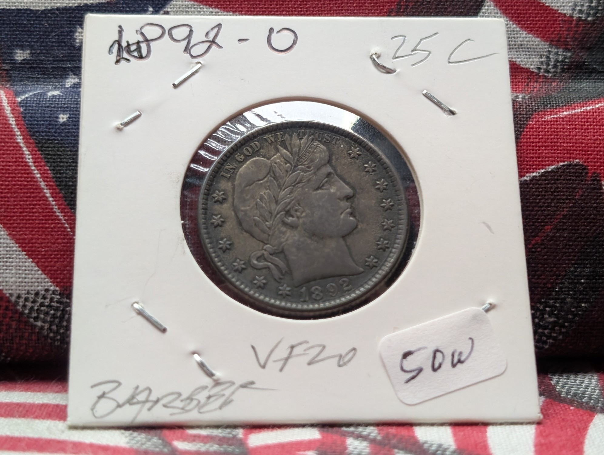 1892-O Barber 90% Silver Quarter - VF
