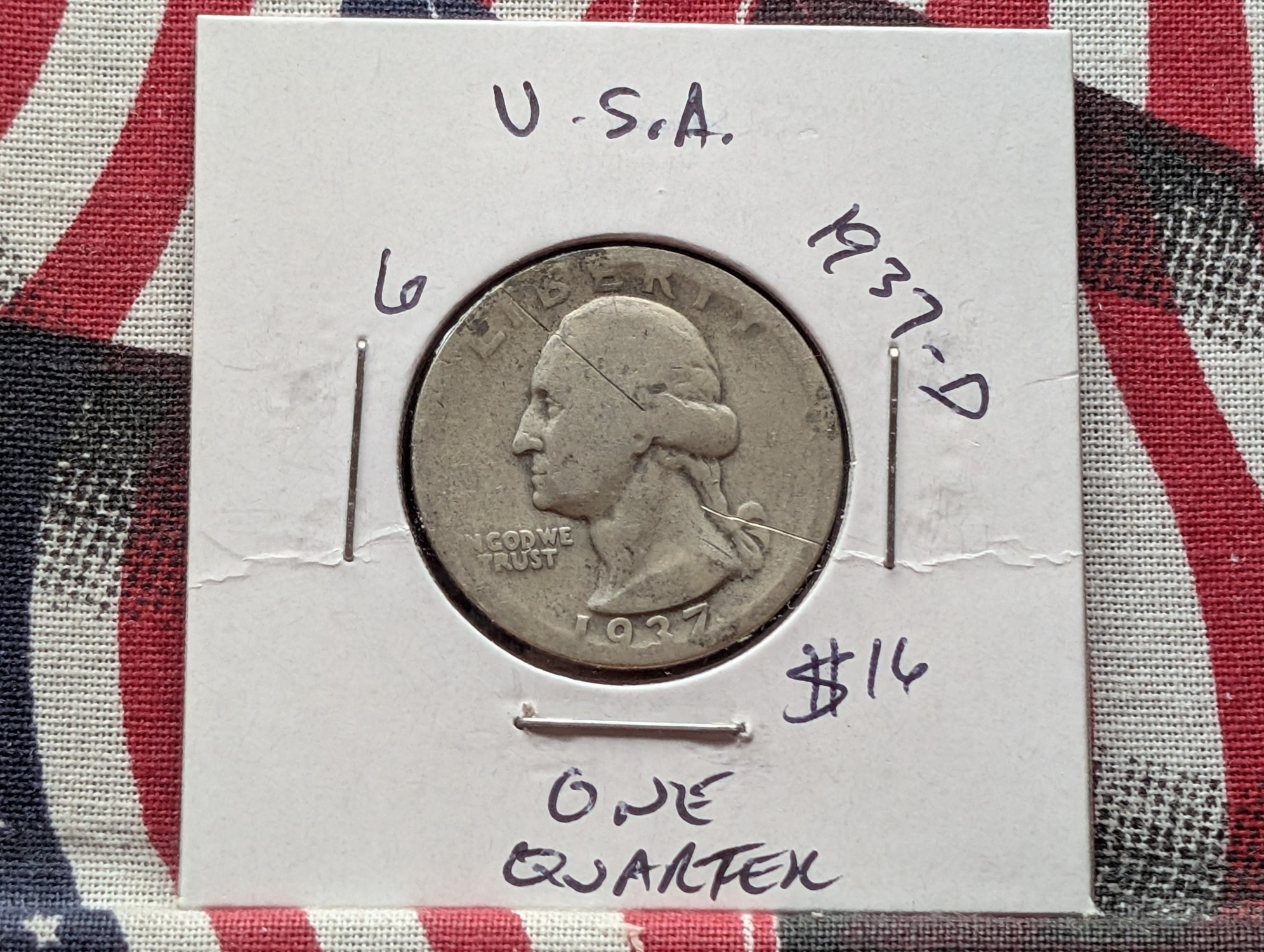 1937-D Washington 90% Silver Quarter