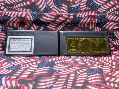 22k Gold (LAYERED) 1999 Series $100 Federal Reserve Note Comme in Display w/ 
