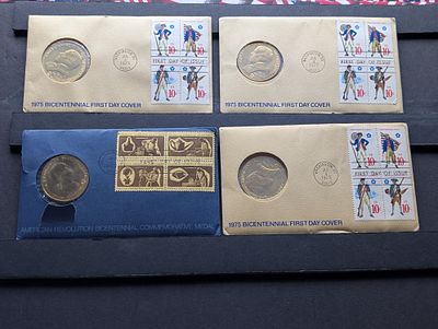 (4) American Revolution Bicentennial Commemorative Medals in First Day Covers Condition PLEASE 