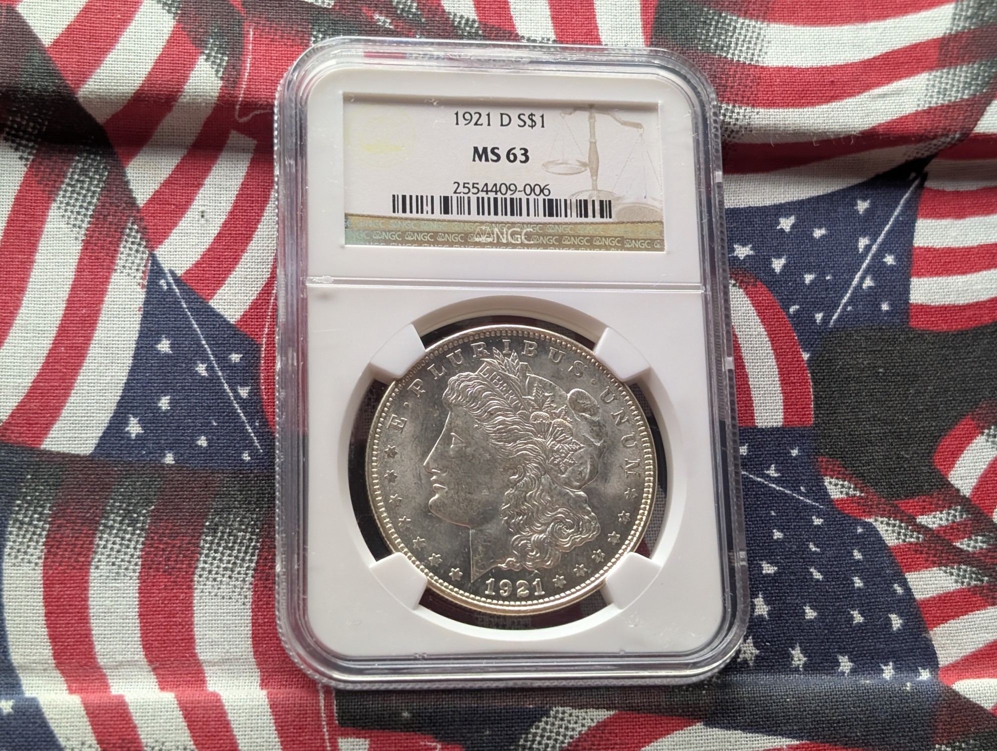 1921-D Peace 90% Silver Dollar NGC MS 63 - 105 Years Old!