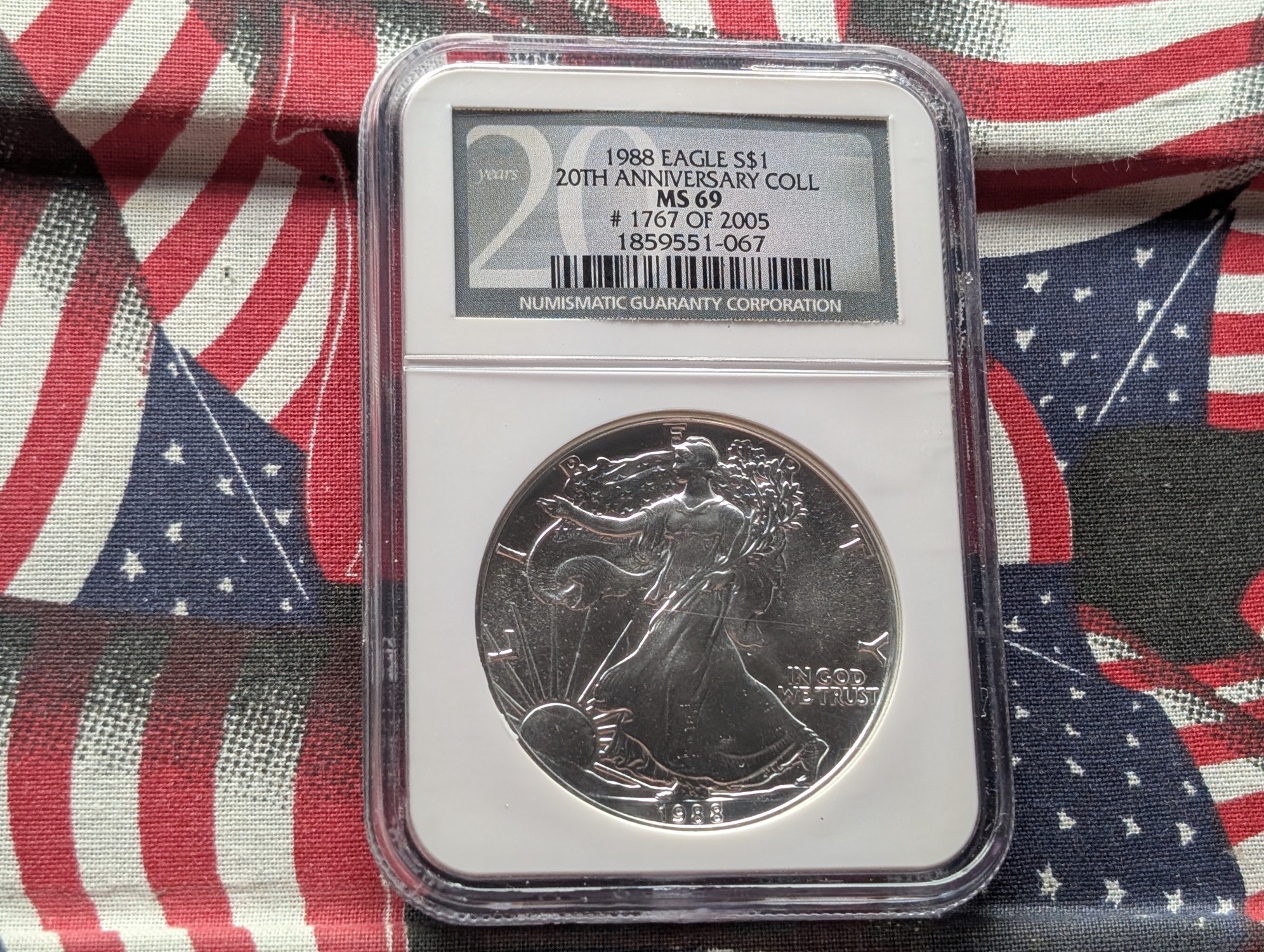 1988 American Silver Eagle One Troy Oz. .999 Fine Silver NGC MS69 - 20th Anniversery Collection