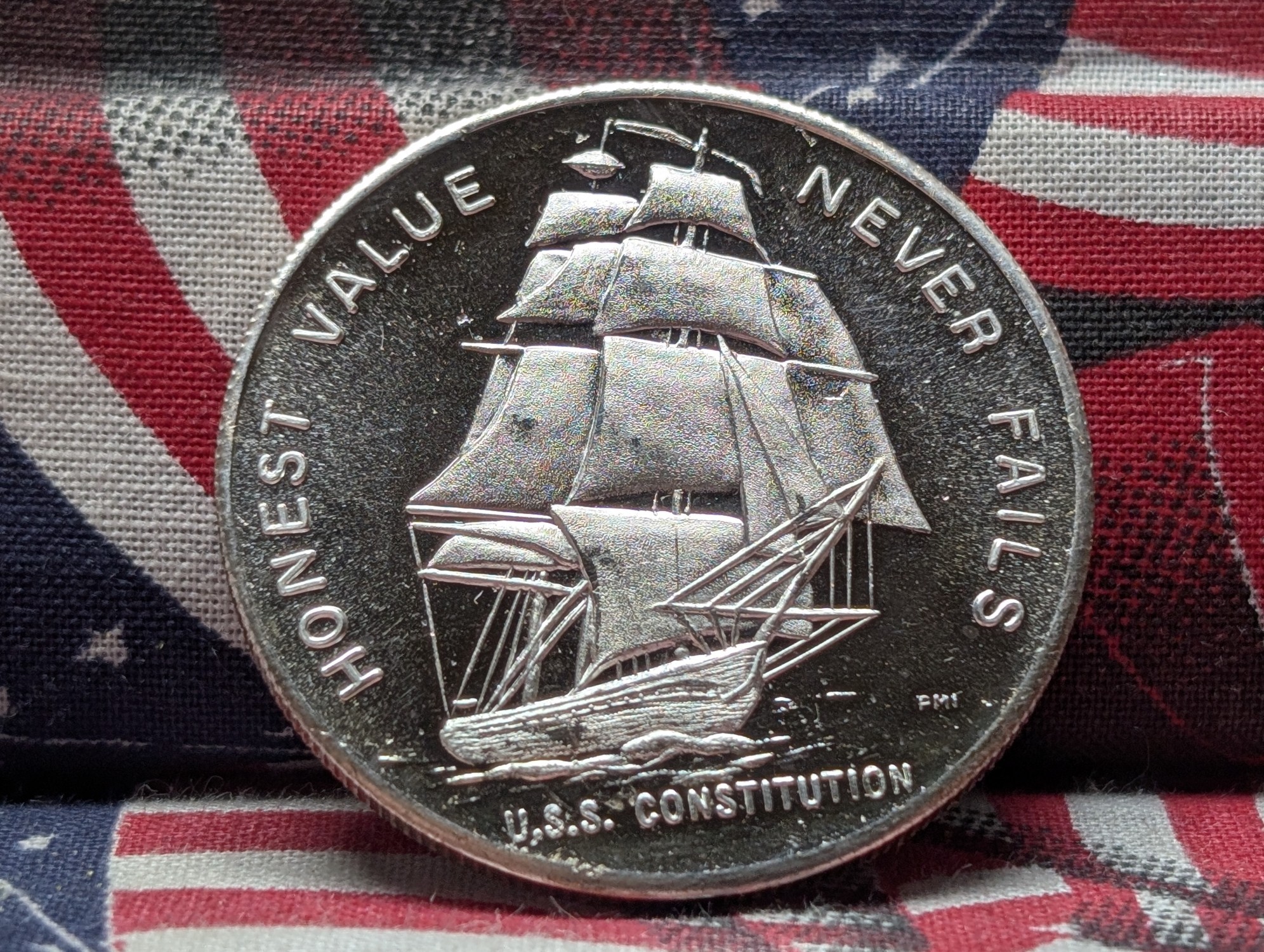 One Troy Oz. .999 Fine Silver USS Constitution Round