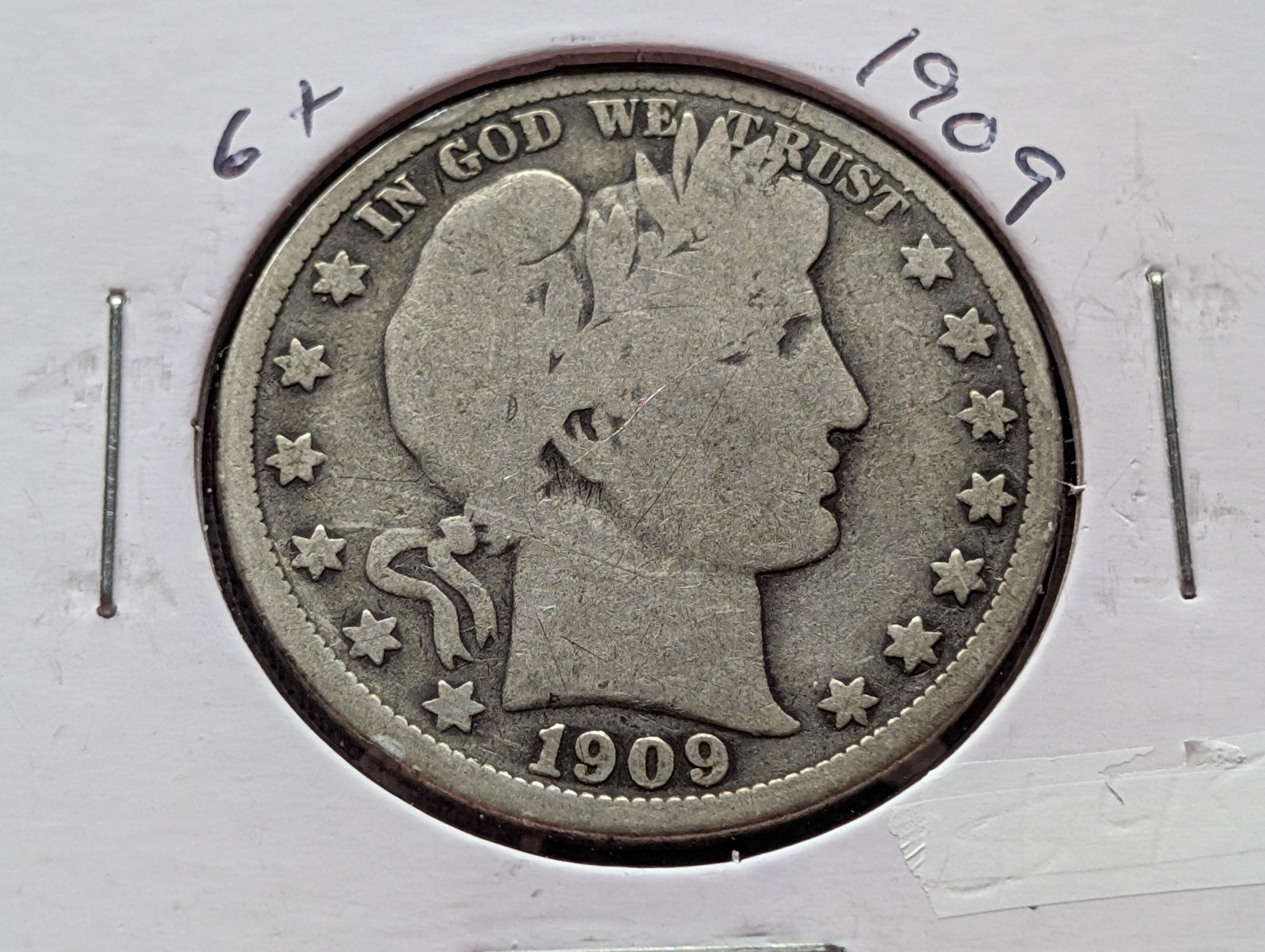 1909 Barber 90% Silver Half Dollar