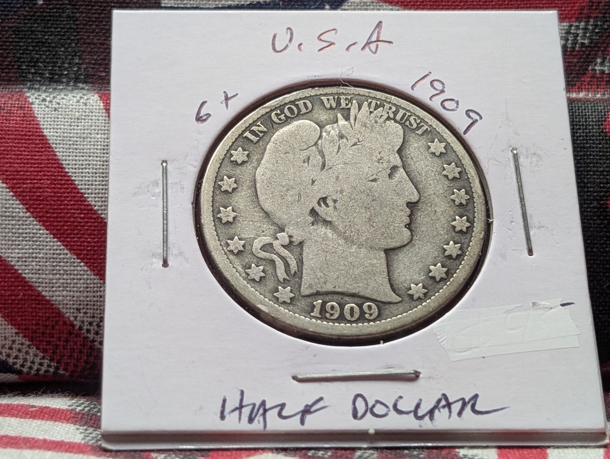 1909 Barber 90% Silver Half Dollar
