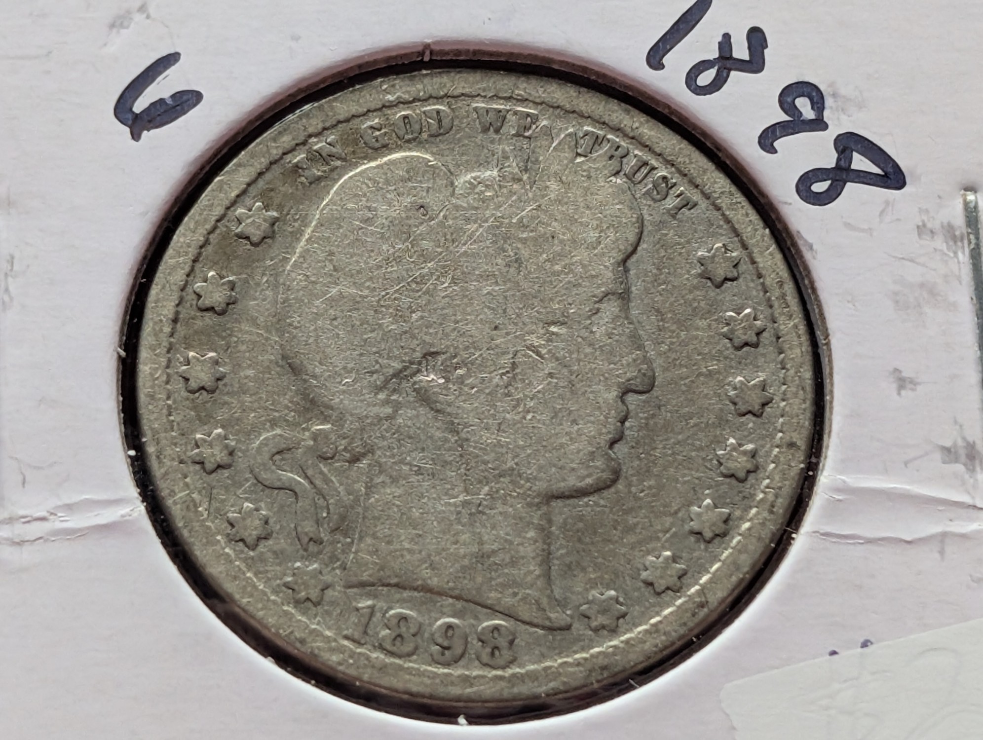 1898 Barber 90% Silver Quarter