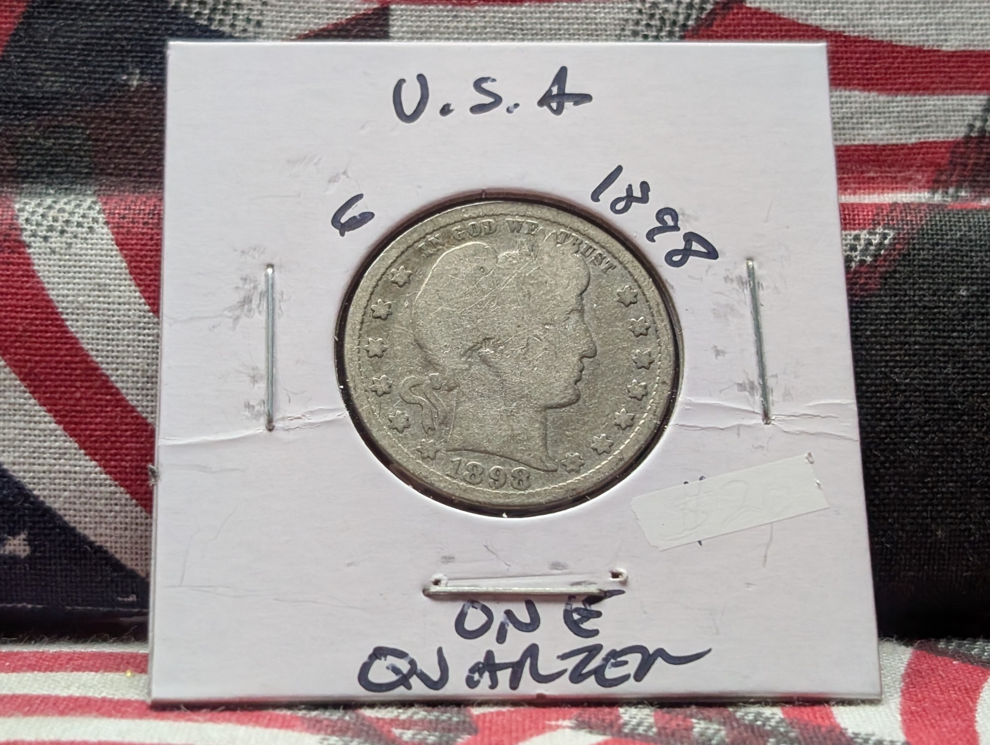 1898 Barber 90% Silver Quarter