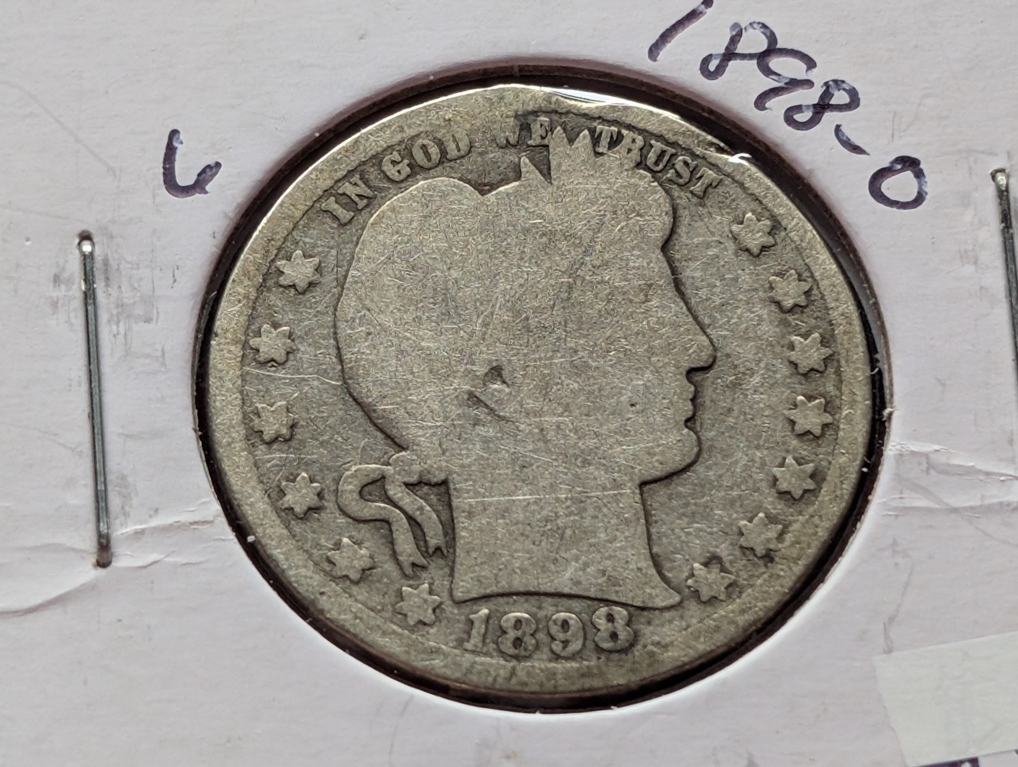 1898-O Barber 90% Silver Quarter