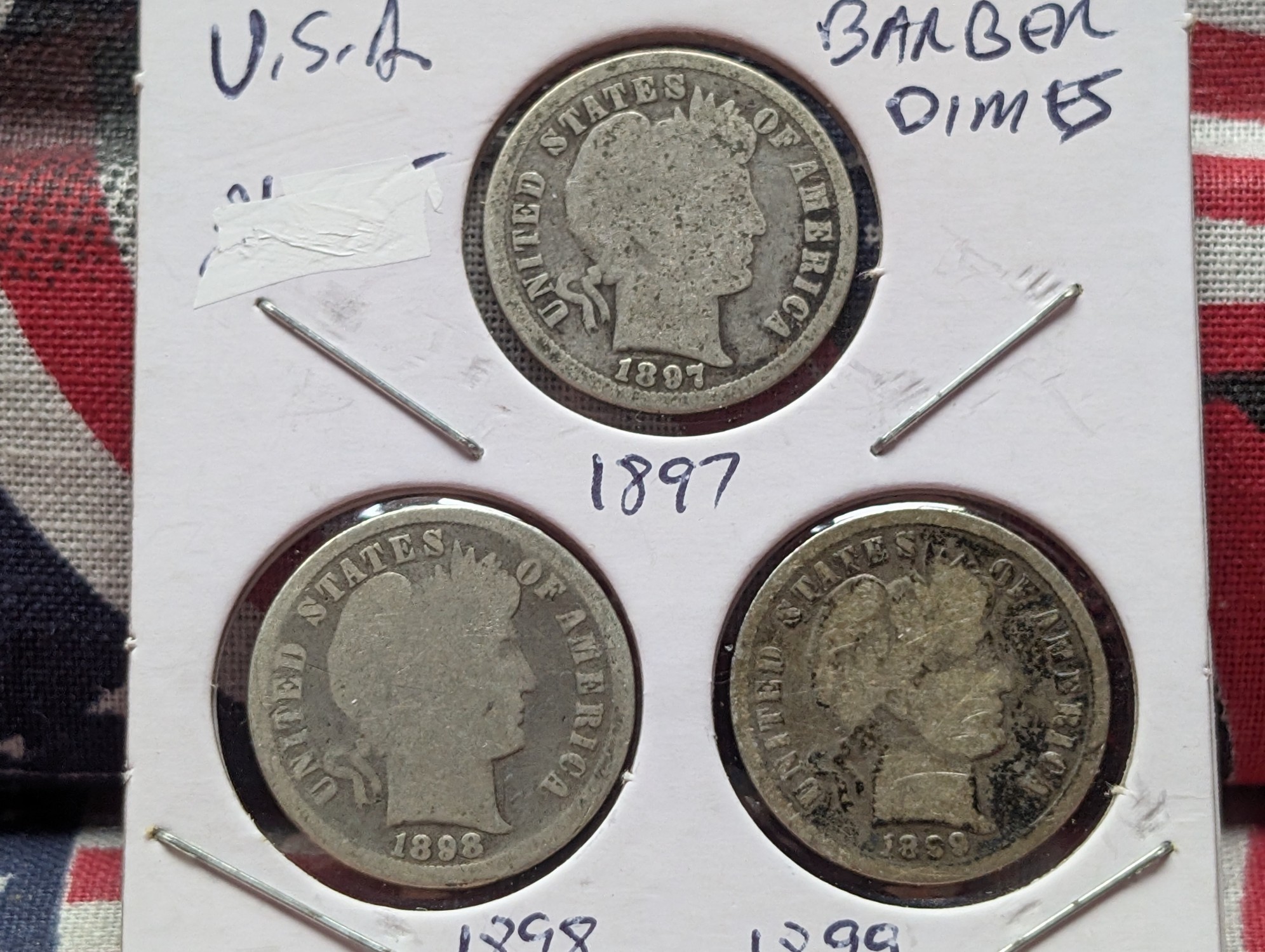 1897, 1898, & 1899 Barber 90% Silver Dimes - Better Pre-1900 Dates!