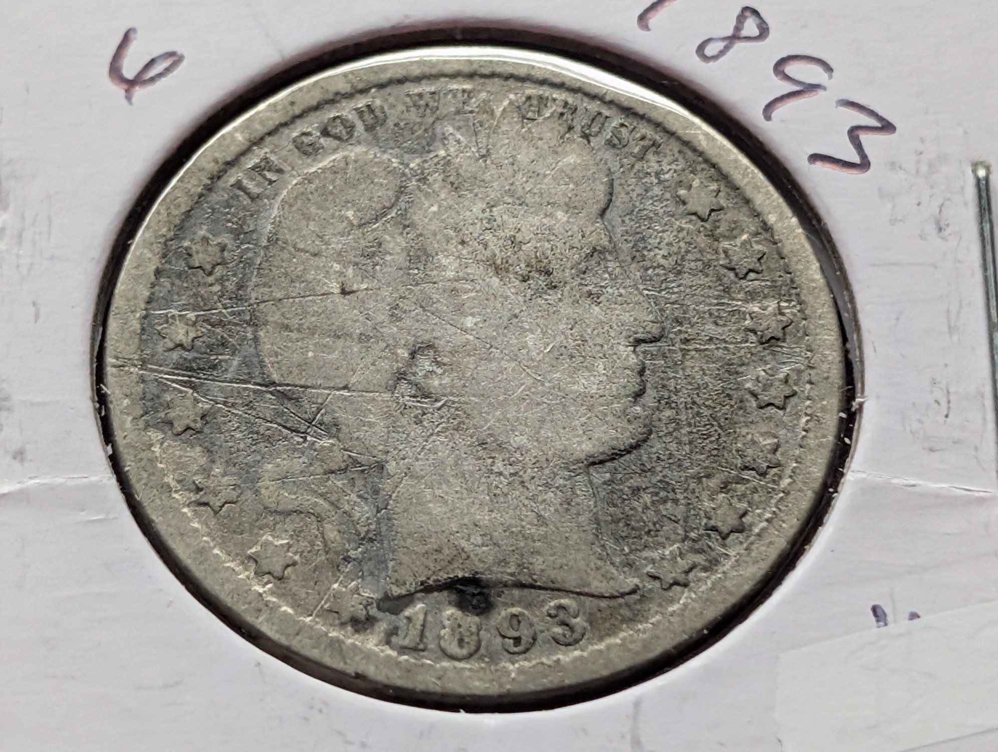 1893 Barber 90% Silver Quarter