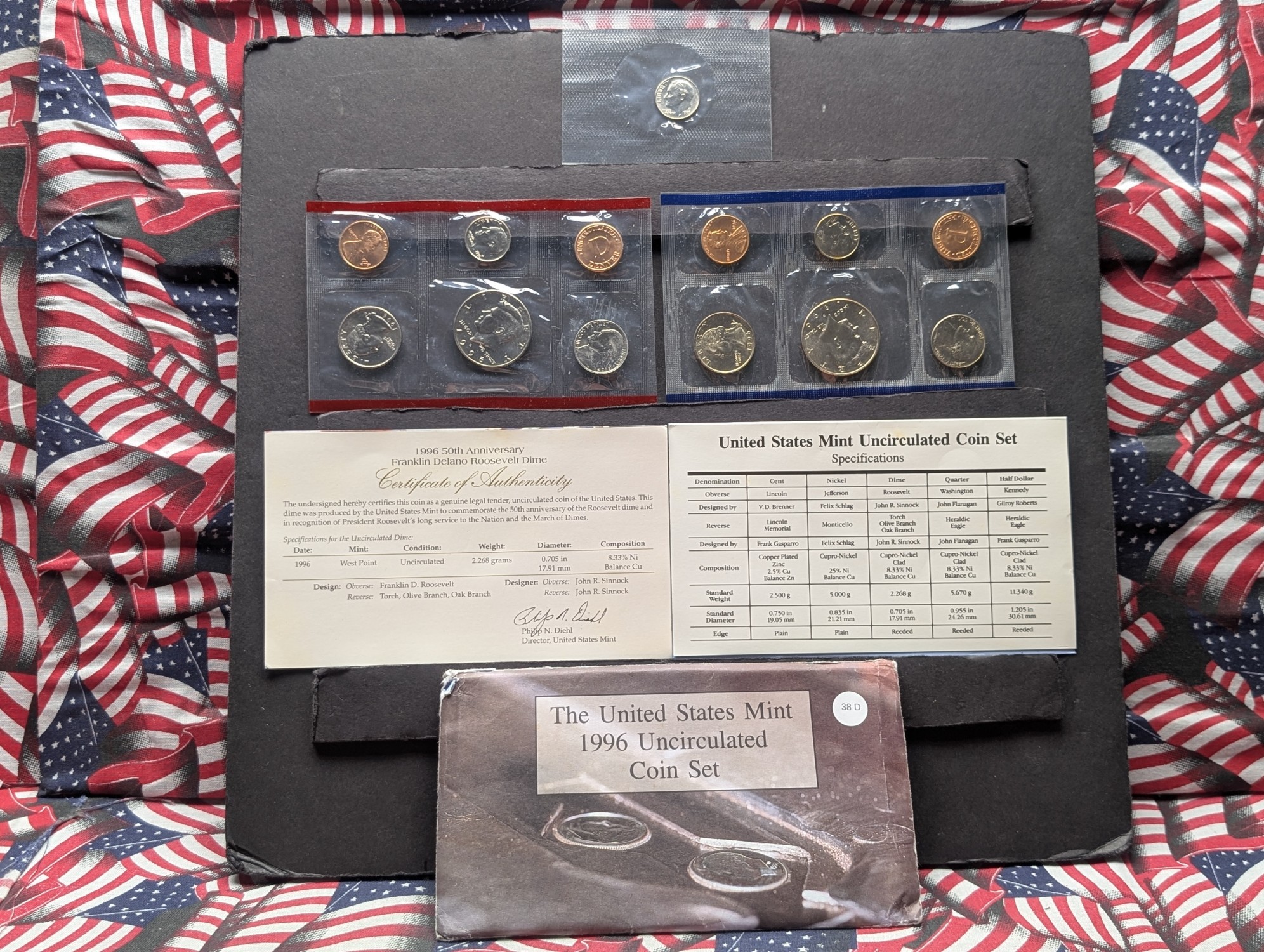 1996 P&D U.S. Mint Uncirculated Set In OGP w/ COA - Includes 50th Anniversary 1996-W Roosevelt Dime!