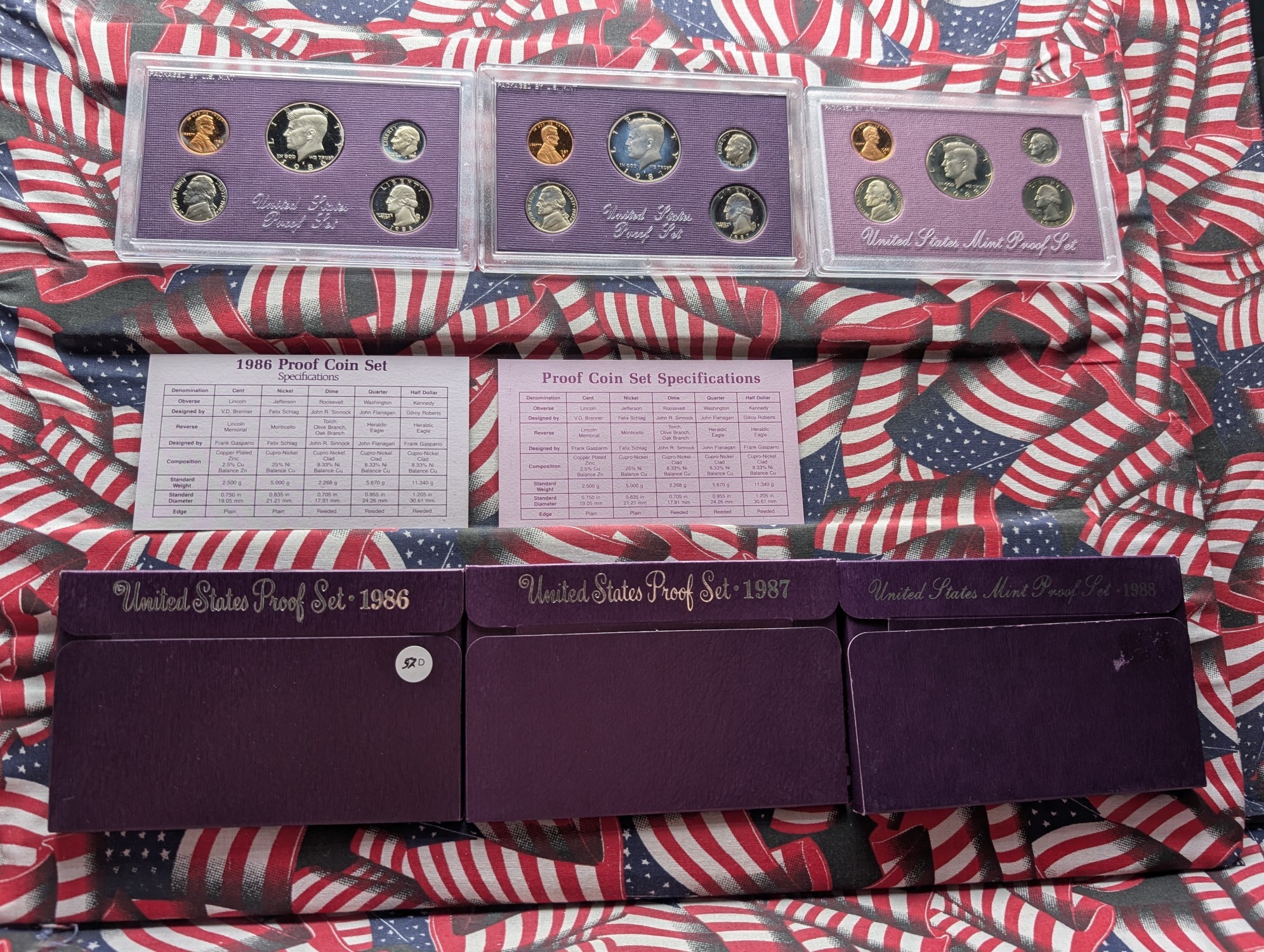 1986-S, 1987-S, & 1988-S U.S. Mint Proof Sets In OGP w/ COA - 1988 Set Is Missing COA