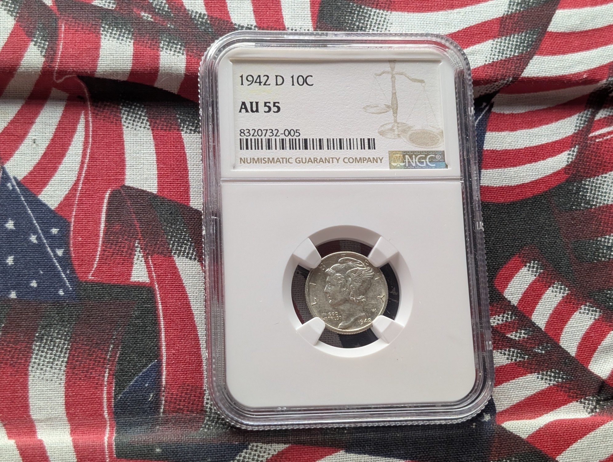 1942-D Mercury 90% Silver Dime NGC AU55 - WWII Era