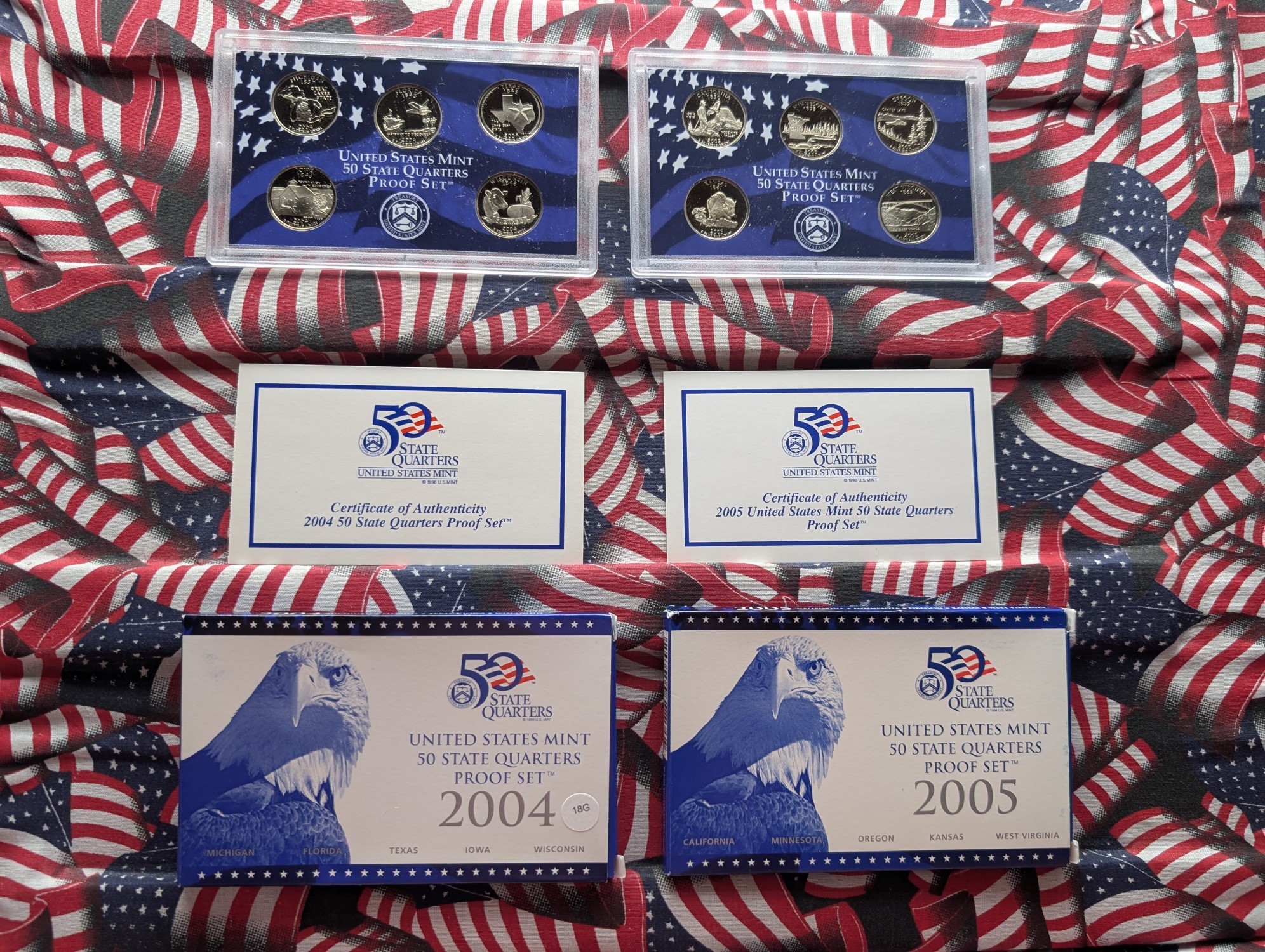 2004-S & 2005-S US Mint 50 State Quarter Proof Sets in OGP W/COA