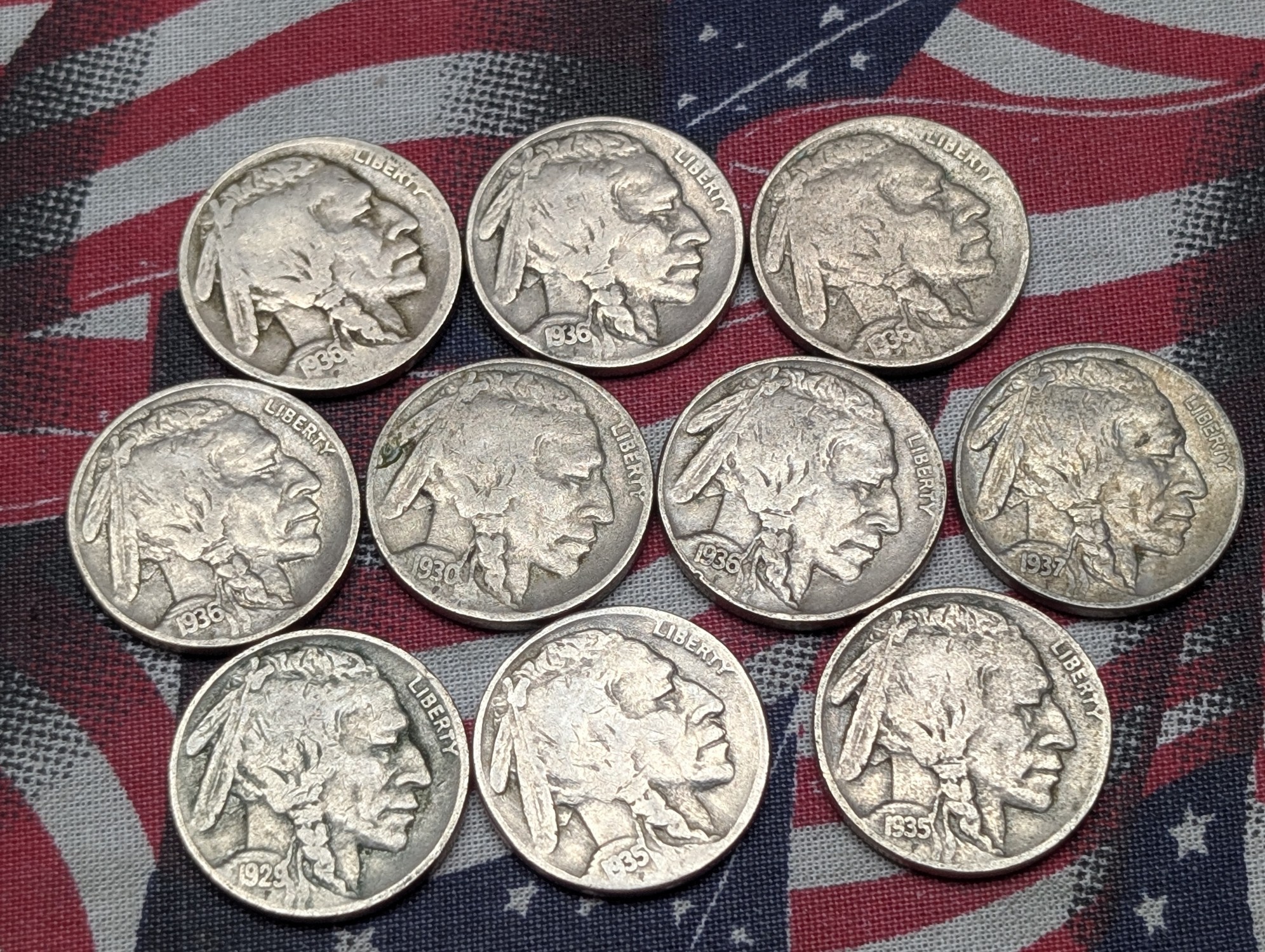 (10) Assorted Indian Head Buffalo Nickels