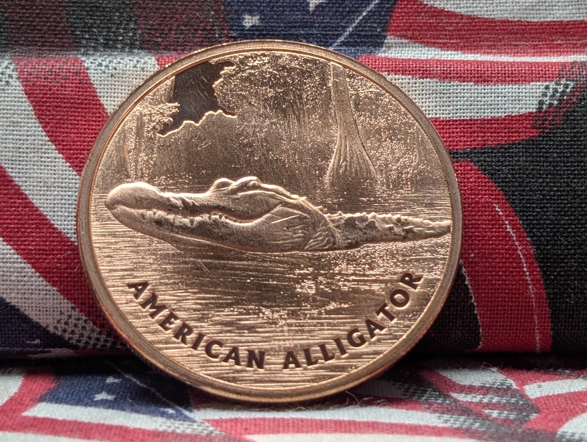 One Troy Ounce .999 Fine Copper American Alligator Round
