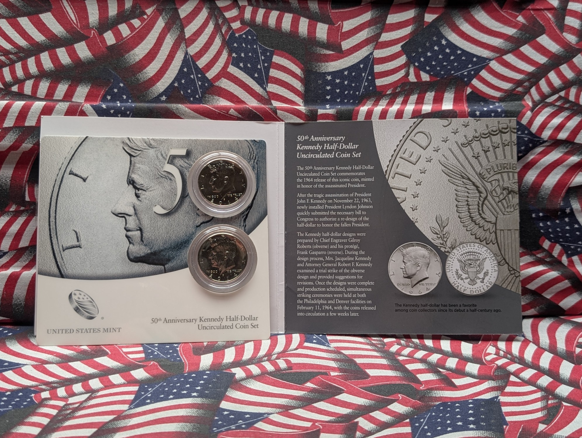2014 P&D US Mint 50th Anniversary Kennedy Half Dollar Uncirculated Coin Set In OGP w/ COA