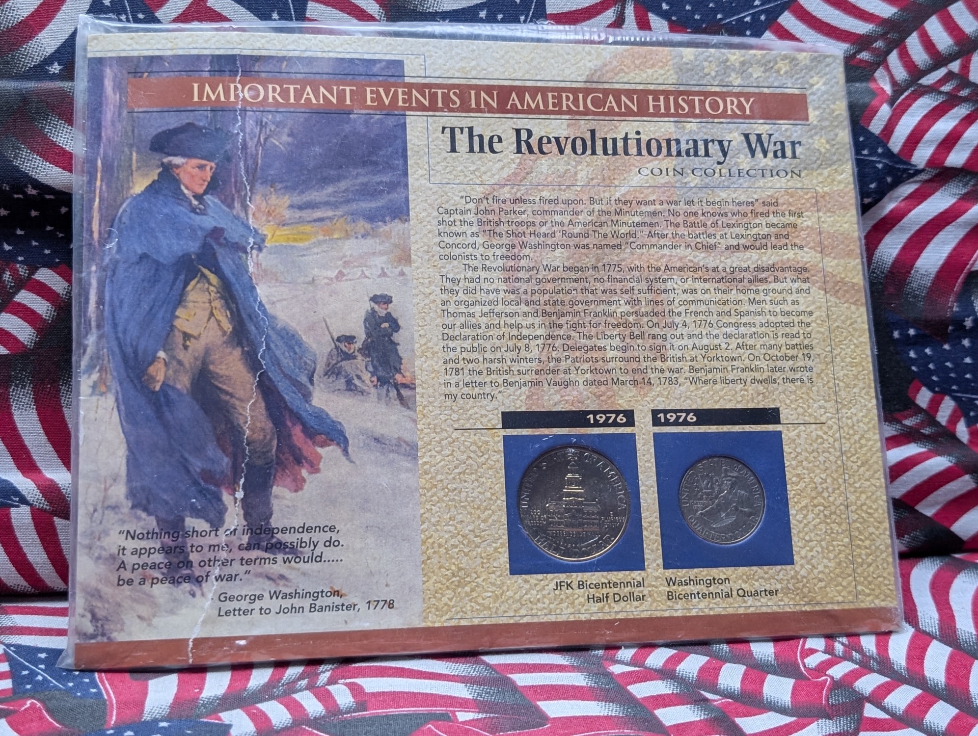 1976-D Bicentennial Kennedy Half Dollar & 1976-D Washington Quarter In Informational Sheet Panel