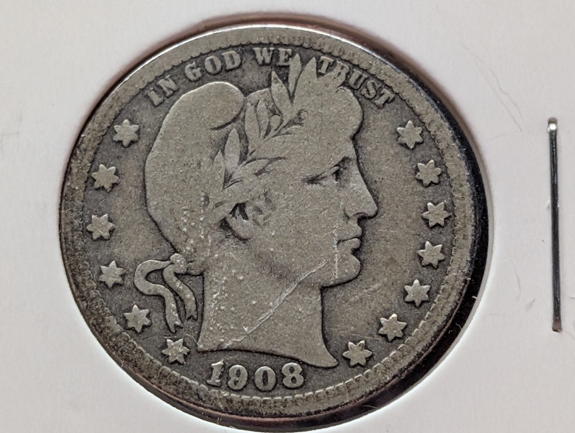 1908-D Barber 90% Silver Quarter
