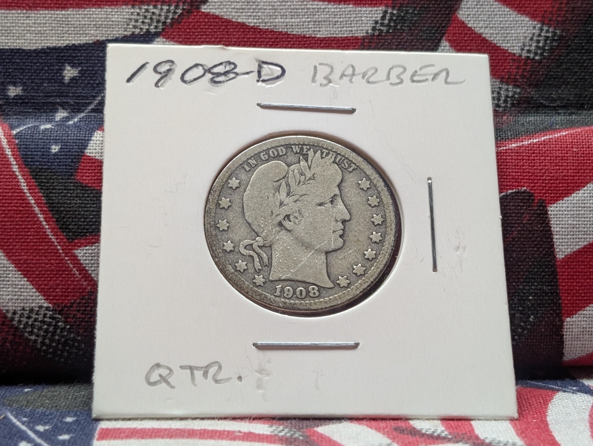 1908-D Barber 90% Silver Quarter
