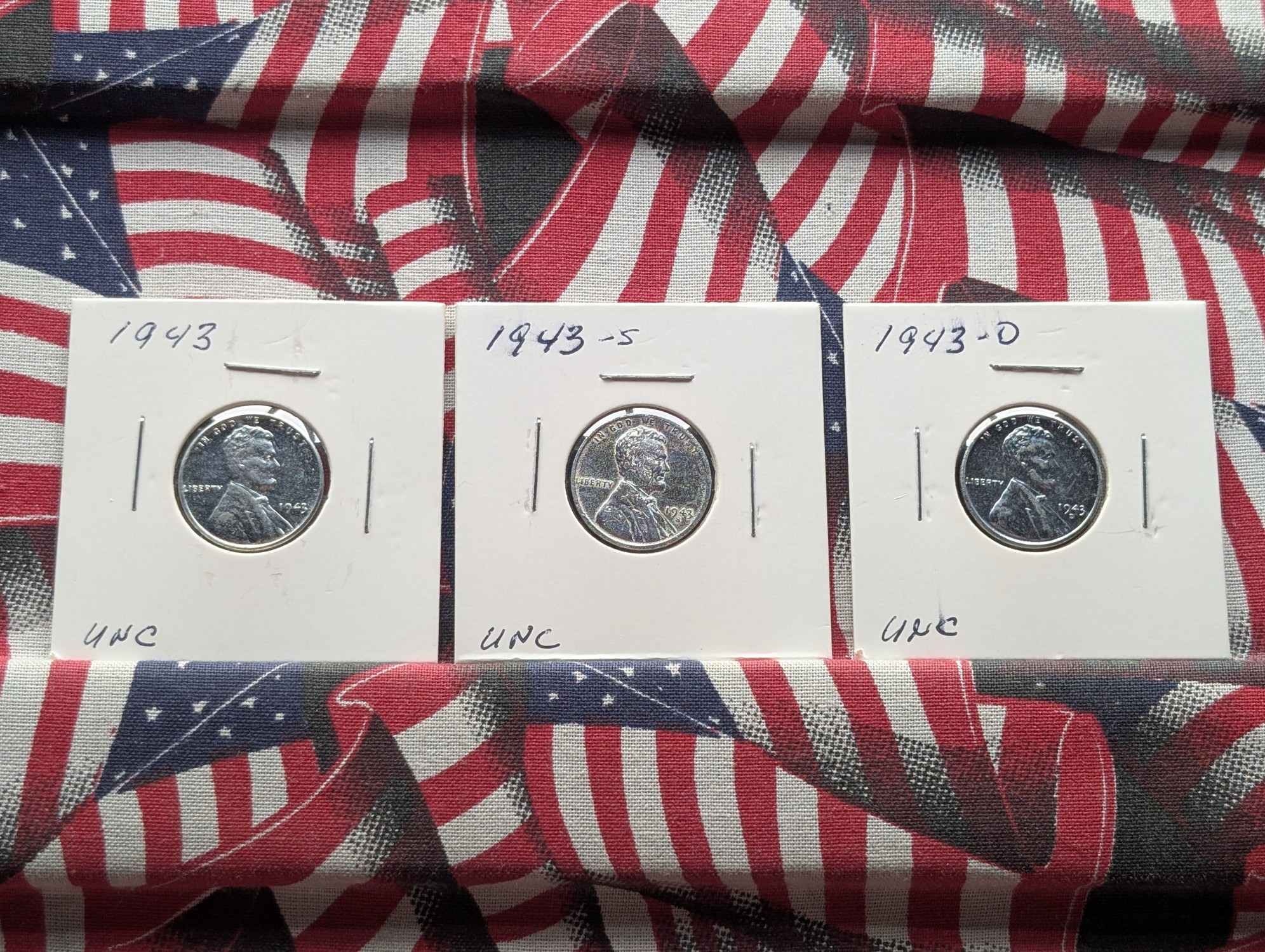 1943 P, D, & S Lincoln Steel Wartime Wheat Cents - UNC.