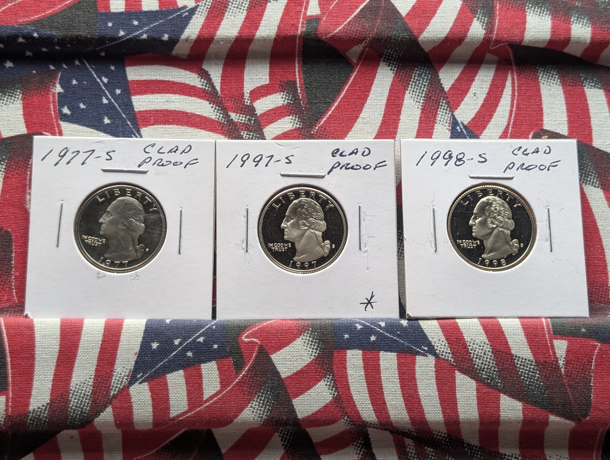 1977-S, 1997-S, & 1998-S Clad Proof Washington Quarters