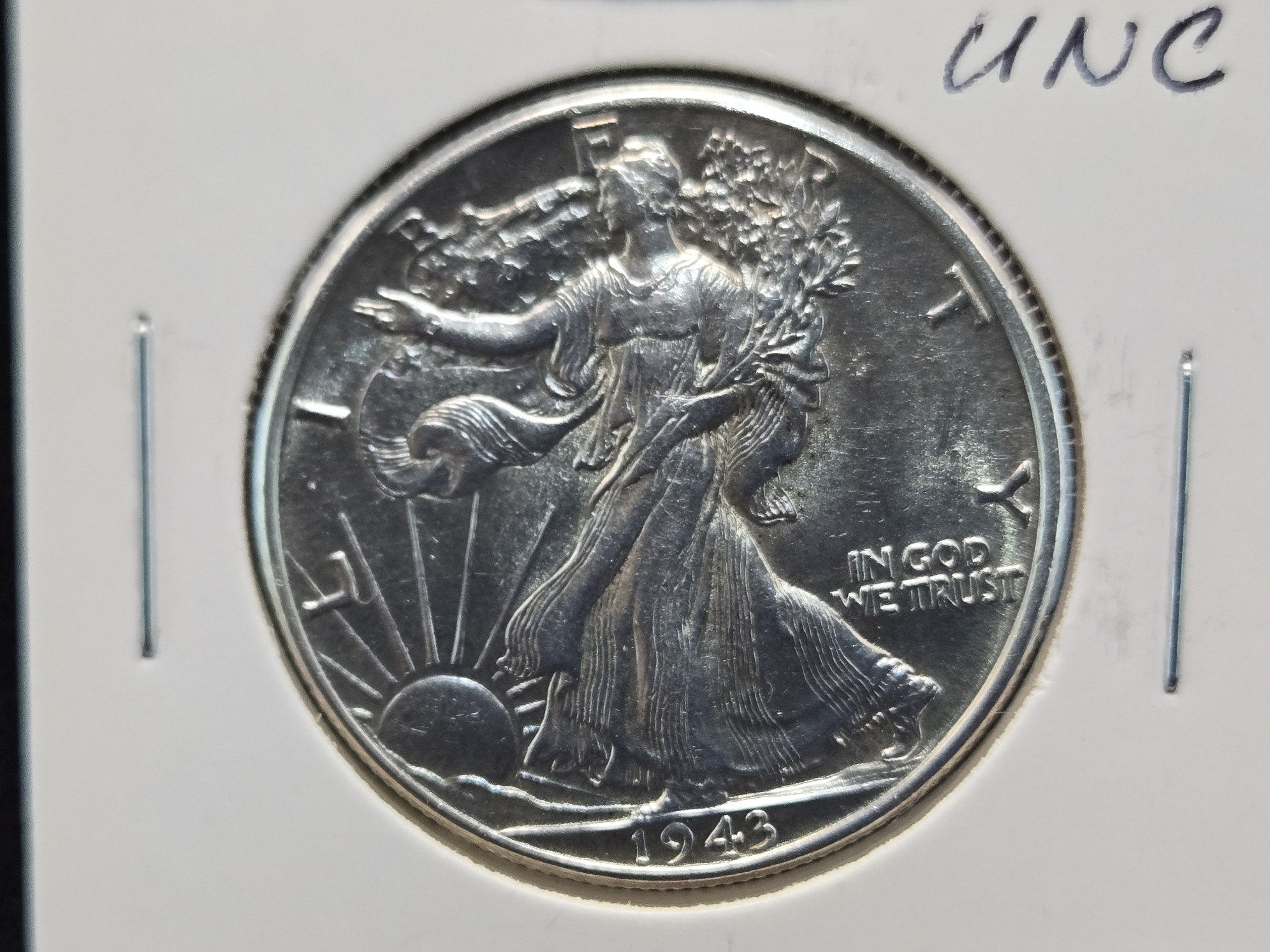 1943 Walking Liberty 90% Silver Half Dollar - UNC.