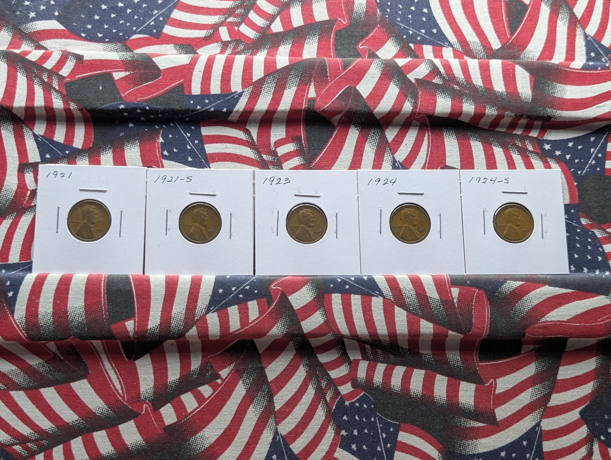 1921, 1921-S, 1923, 1924, & 1924-S Lincoln Wheat Cents