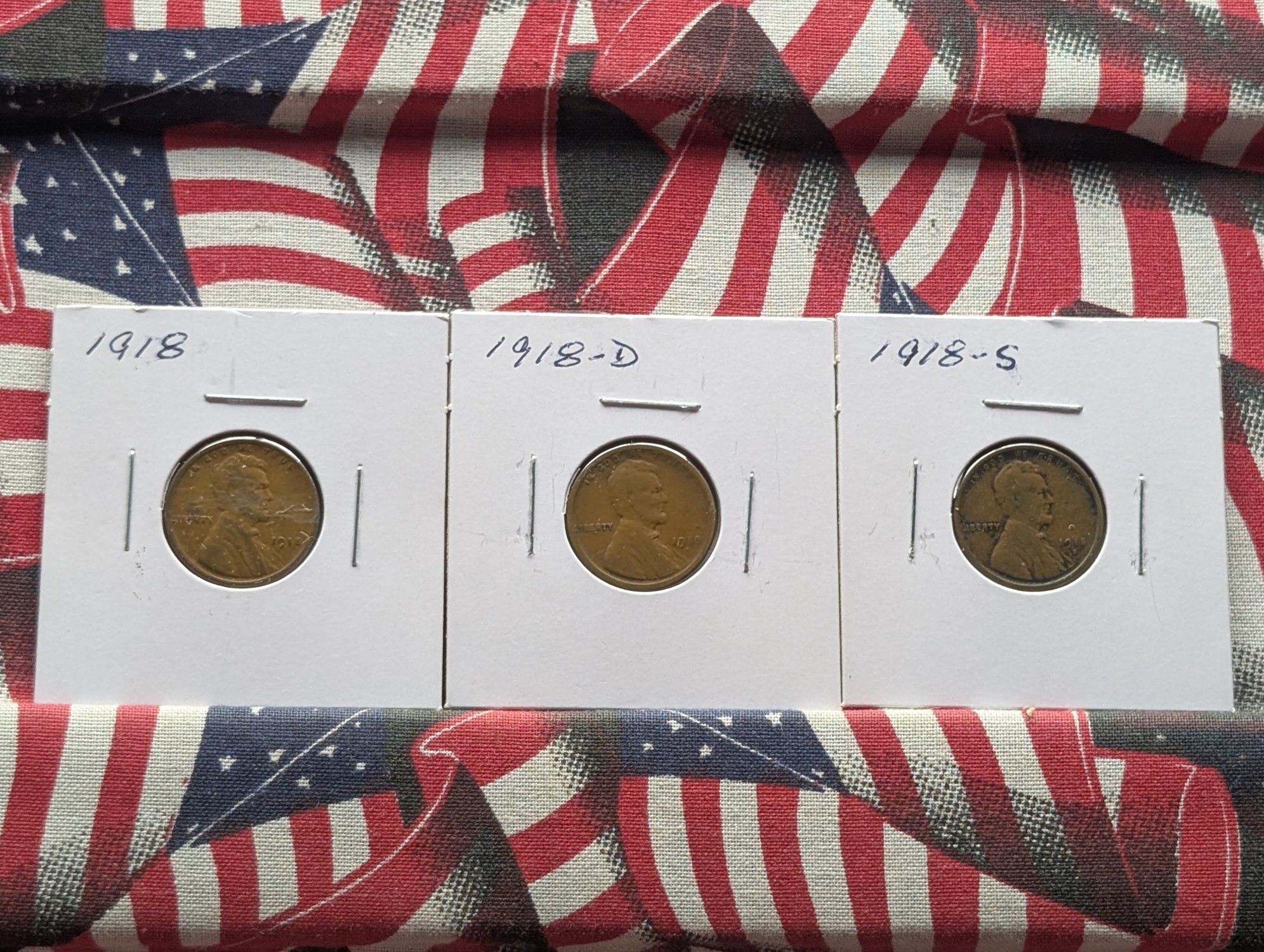 1918 P, D, & S Lincoln Wheat Cents