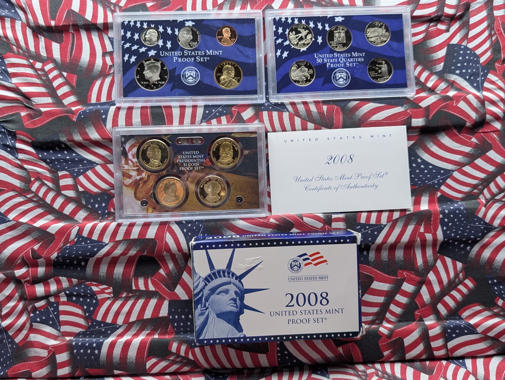 2008-S U.S. Mint Proof Set with State Quarters, Presidential Dollars, and Sacagawea Dollar in OGP w/ COA