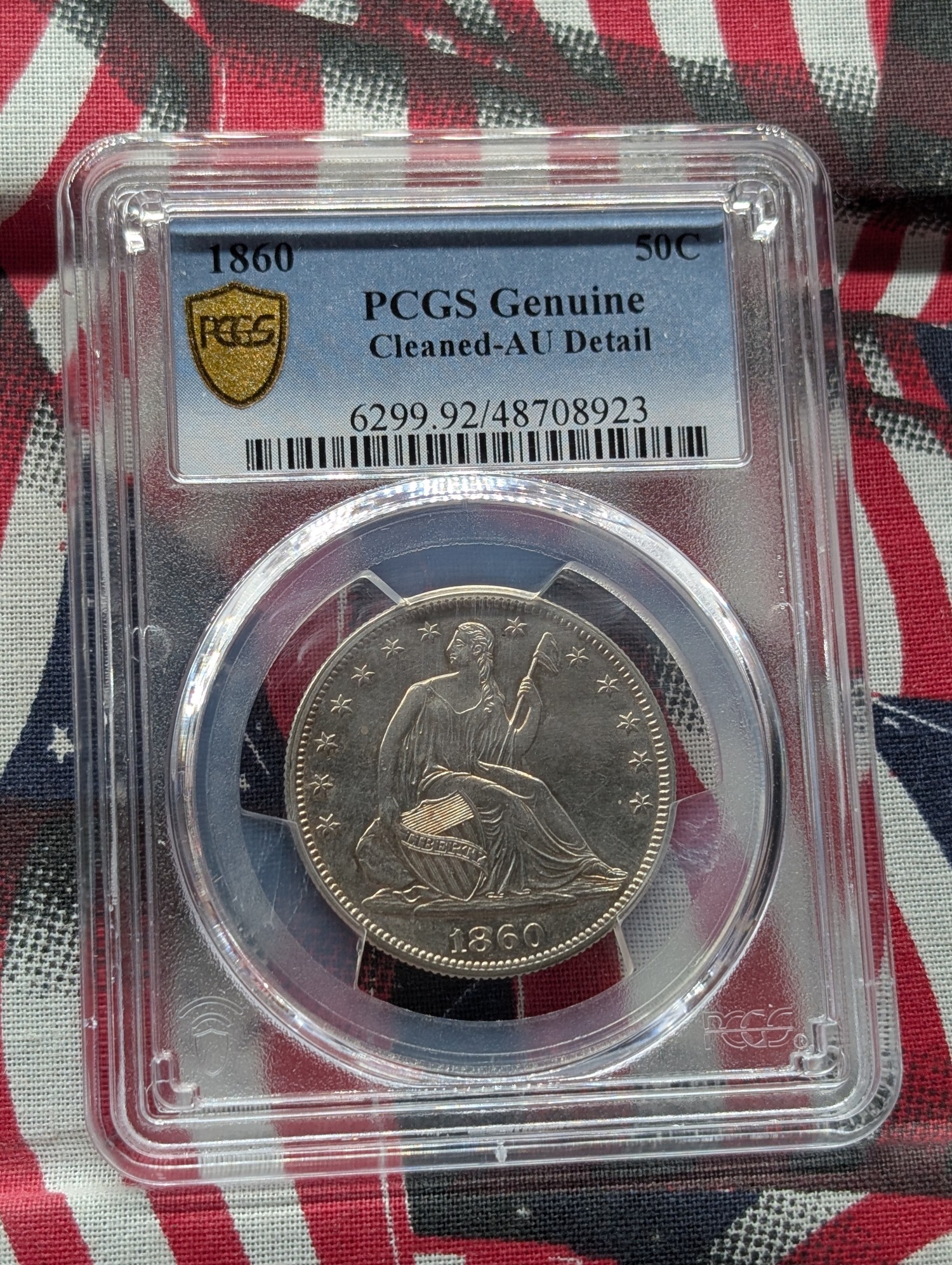 1860 Seated Liberty 90% Silver Half Dollar PCGS Genuine Cleaned w/ AU Details