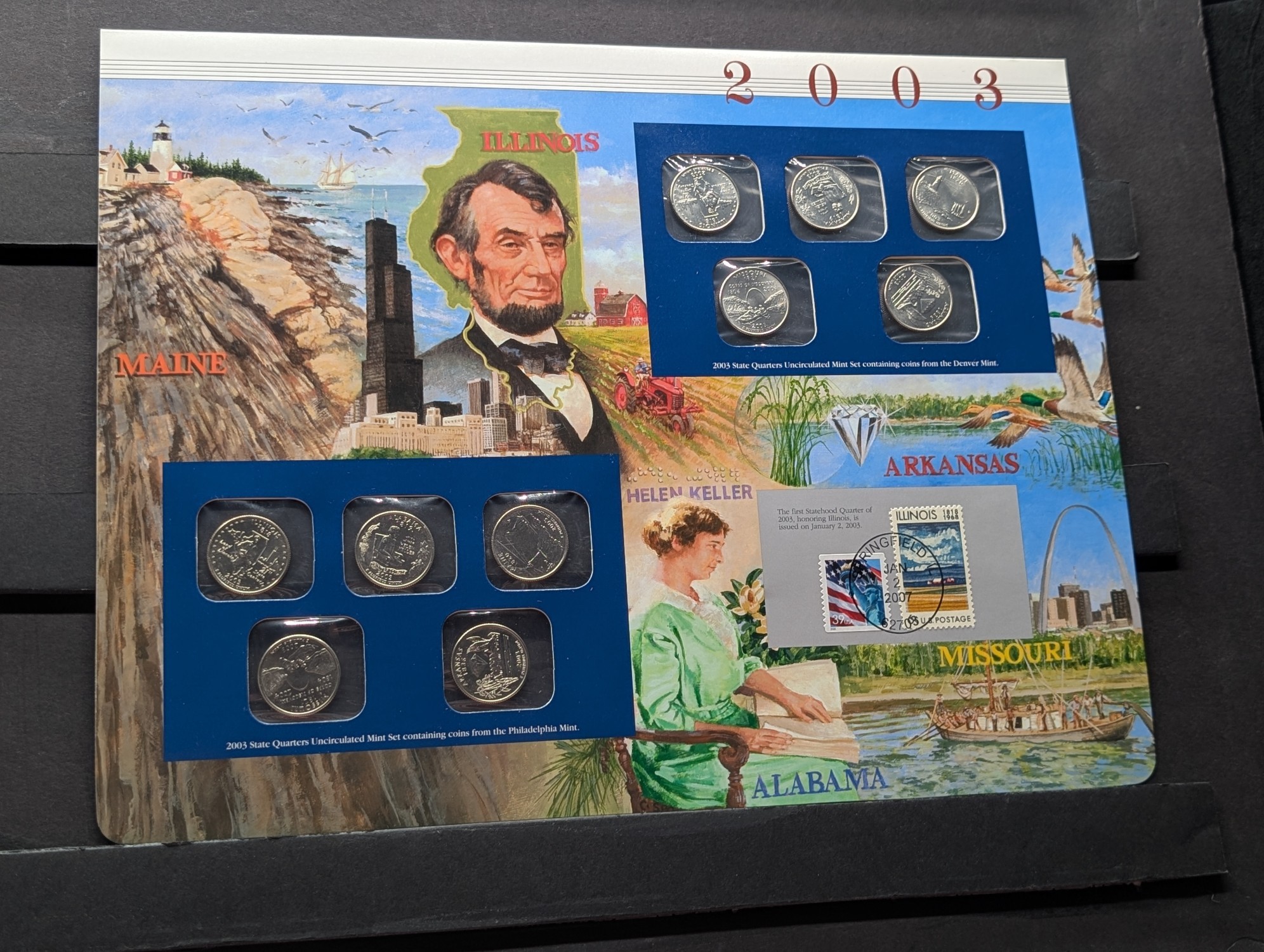 2003 P&D State Quarters Only U.S. Uncirculated Mint Set With Stamp From The Postal Commemorative Society