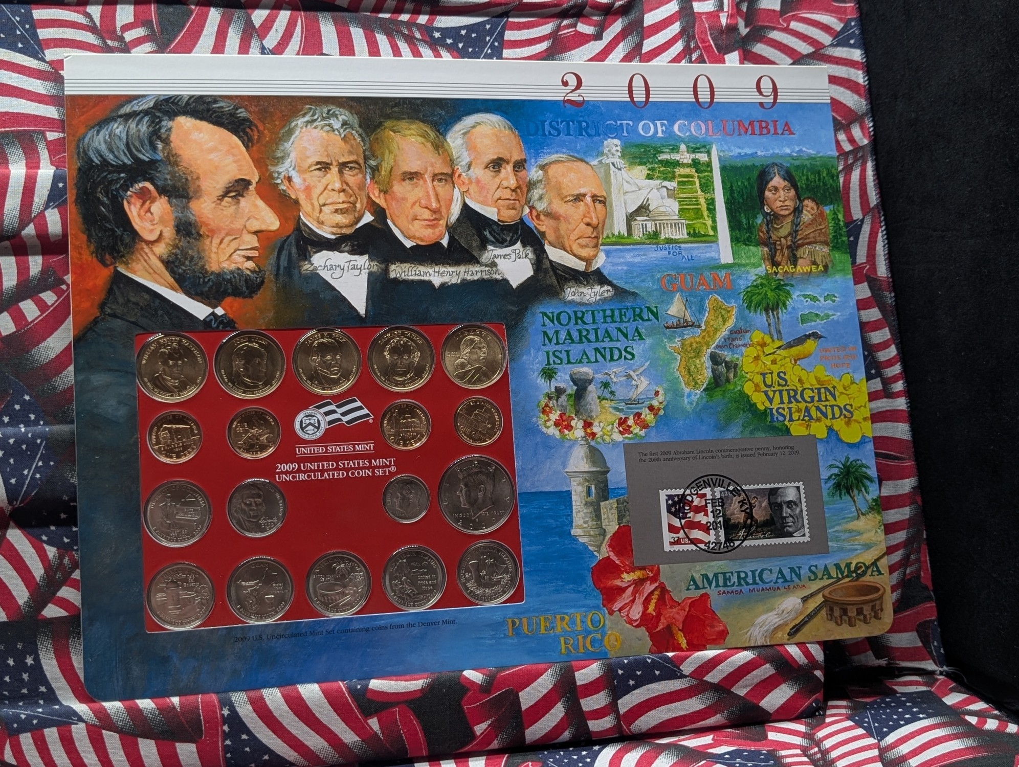 2009-D Only U.S. Mint Uncirculated Coin Set w/ Territorial Quarters & Stamp From The Postal Commemorative Society
