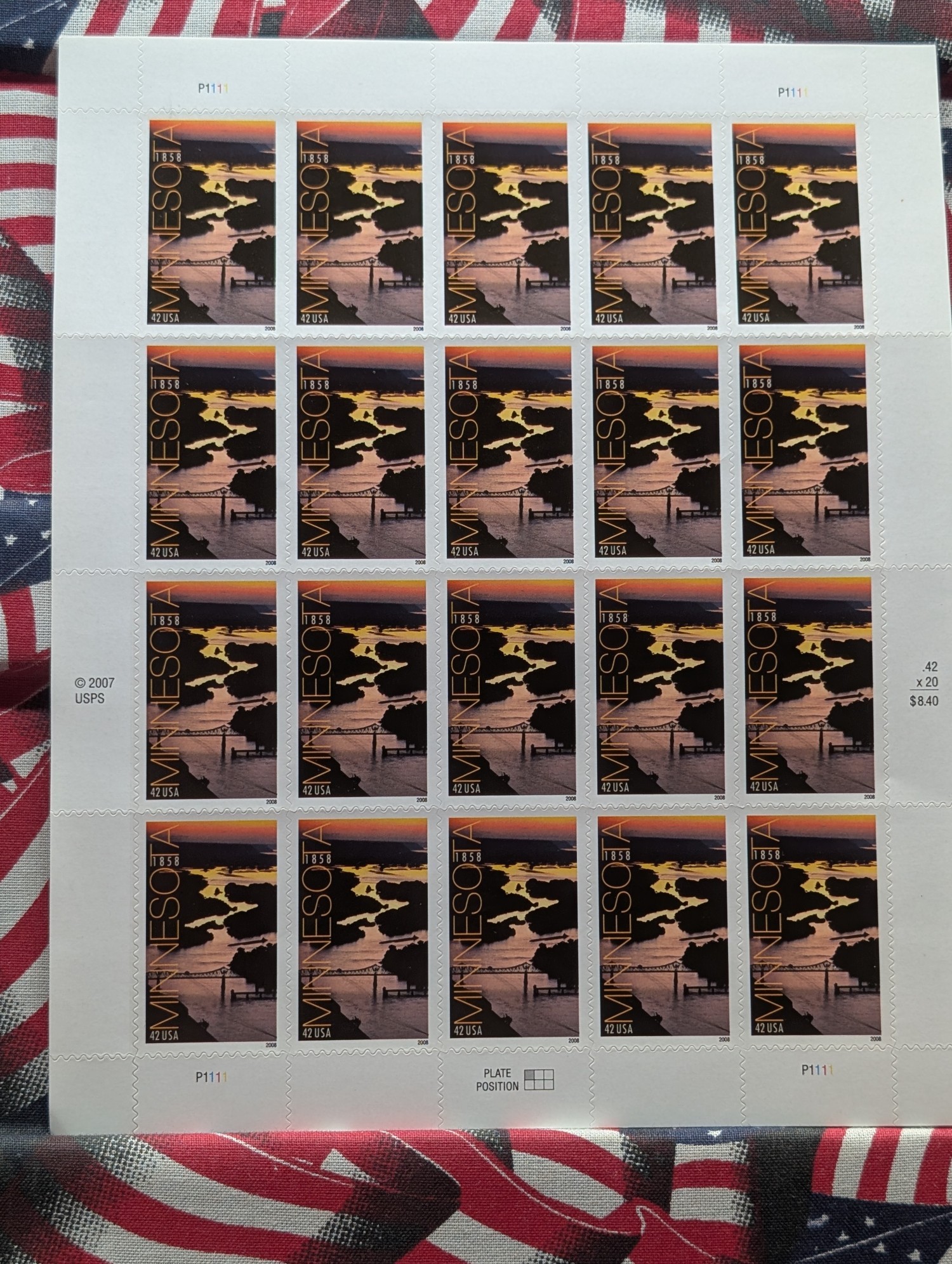 2007 Minnesota Sheet Of Stamps, Mint, Original Gum, Never Hinged