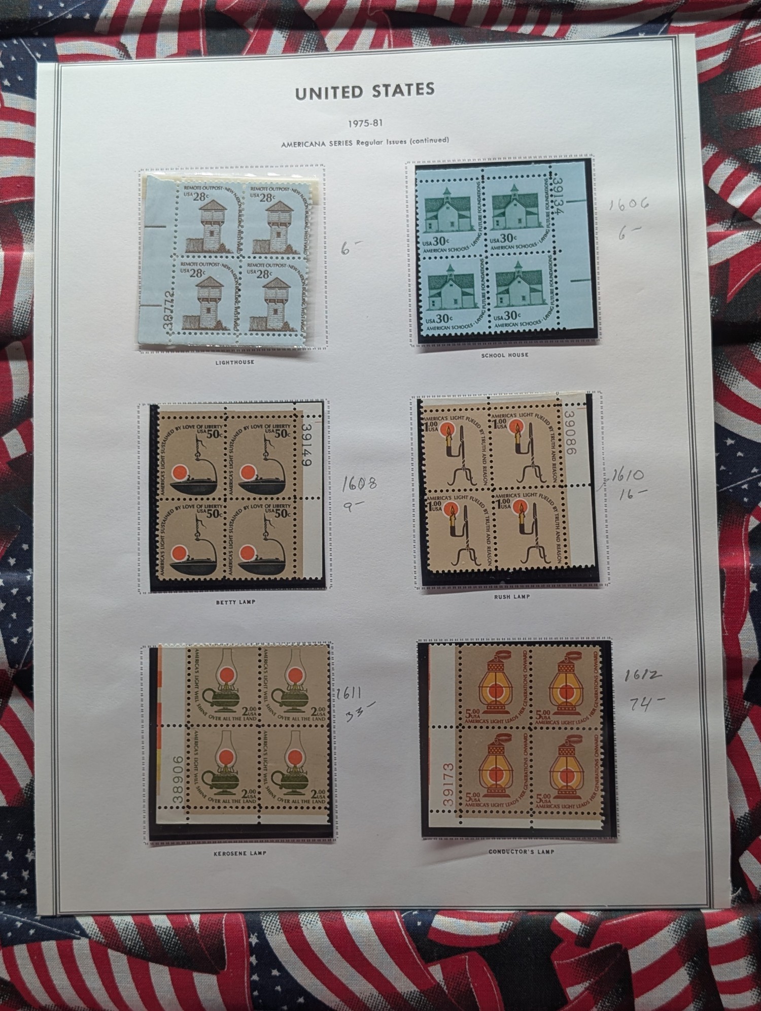 (6) Assorted U.S. Plate Blocks, All Mint, Original Gum, Never Hinged