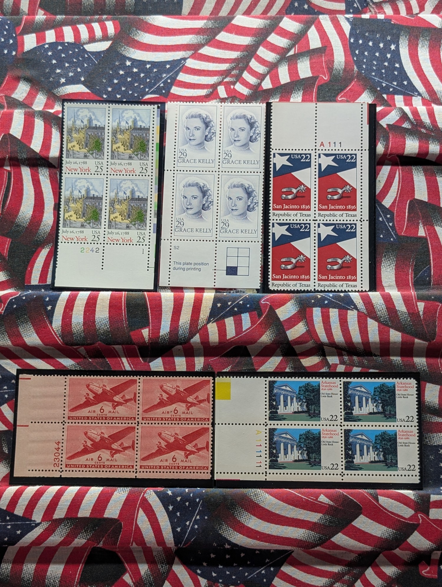 (5) Assorted U.S. Plate Blocks, All Mint, Original Gum, Never Hinged